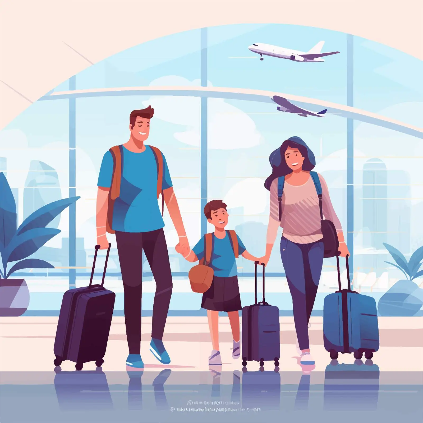 Happy Family Ready to Travel at Airport — free download from Dotvec