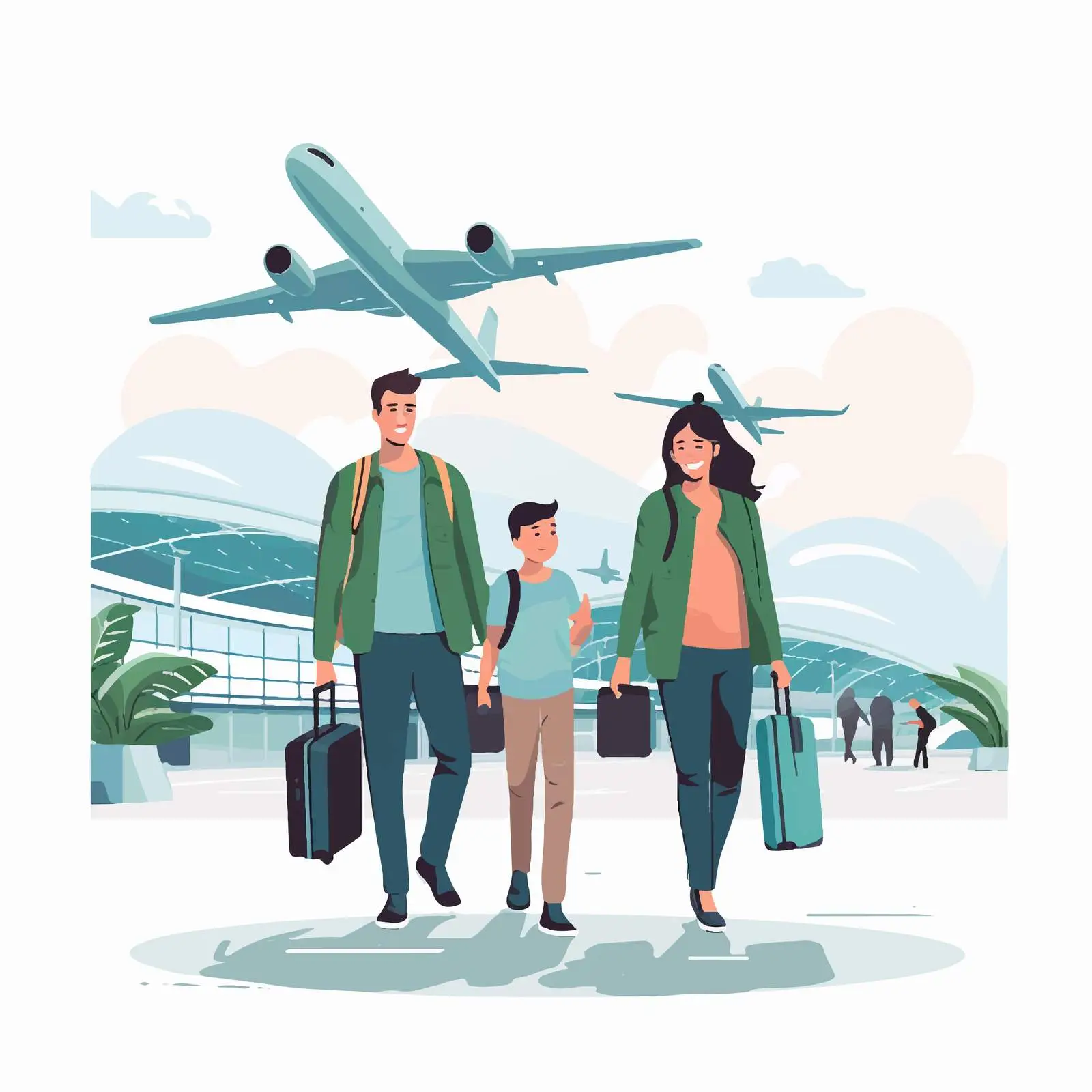 Happy Family Traveling at the Airport — free download from Dotvec