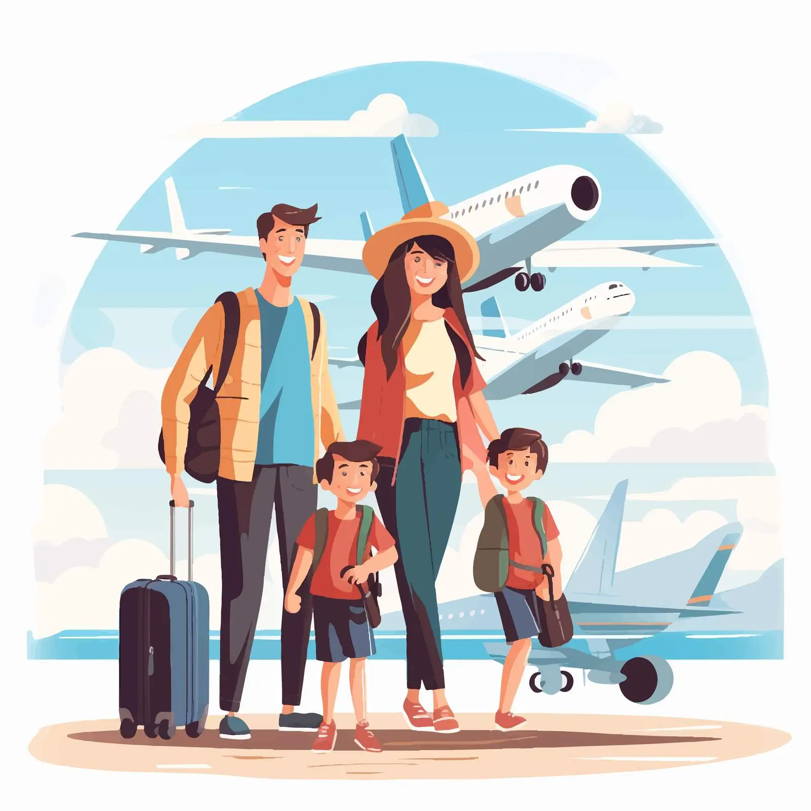 Happy Family Ready for Travel at the Airport – free family interaction image from Dotvec