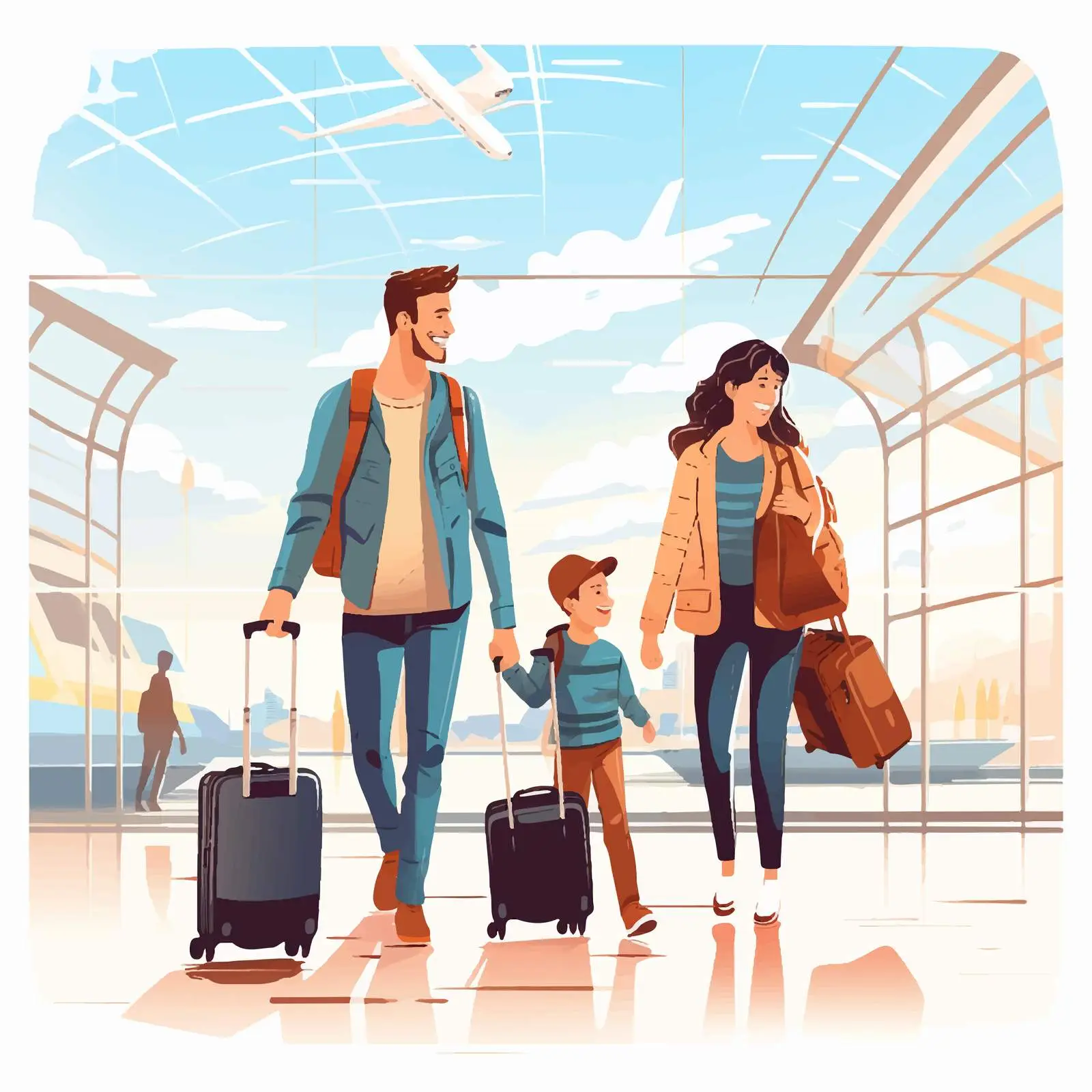 Happy Family Traveling Together at Airport — free download from Dotvec