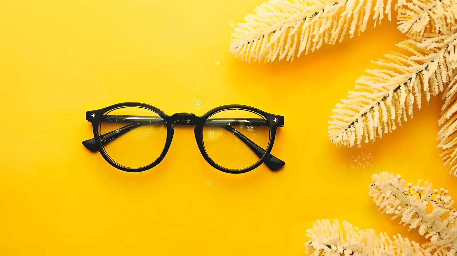 Funny New Year Christmas Eyeglasses on Yellow Background – free funny image from Dotvec