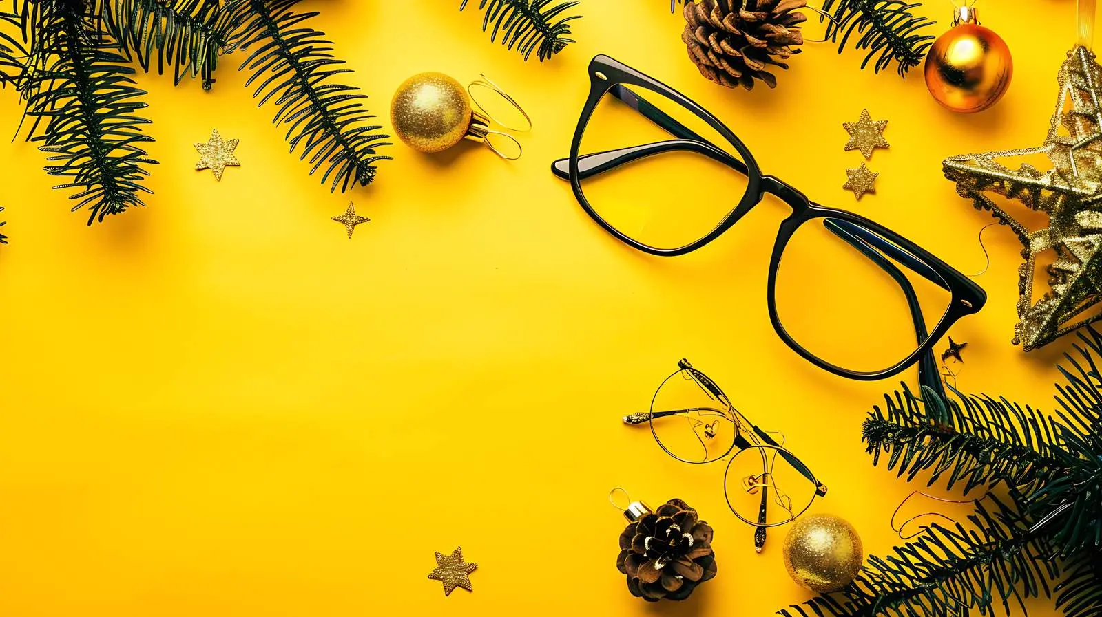 Funny Christmas Eyeglasses on Yellow Background – free funny image from Dotvec