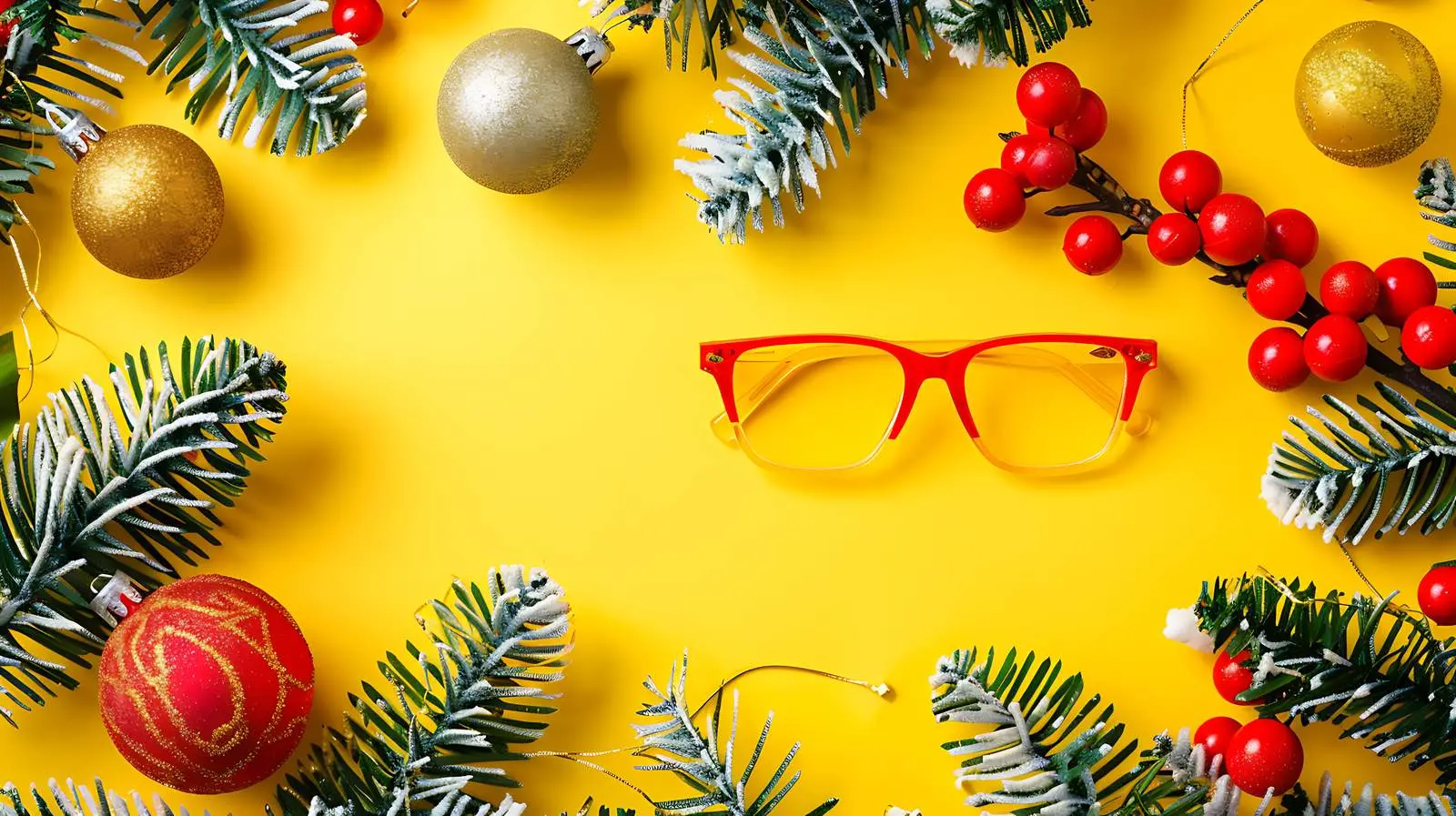 Christmas Eyeglasses on Yellow Background – free optical image from Dotvec