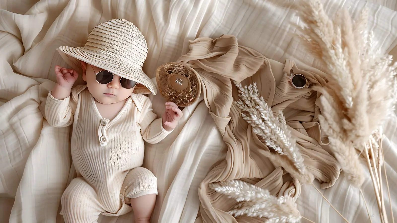 Newborn Baby in Stylish Bodysuit with Accessories – free pose image from Dotvec