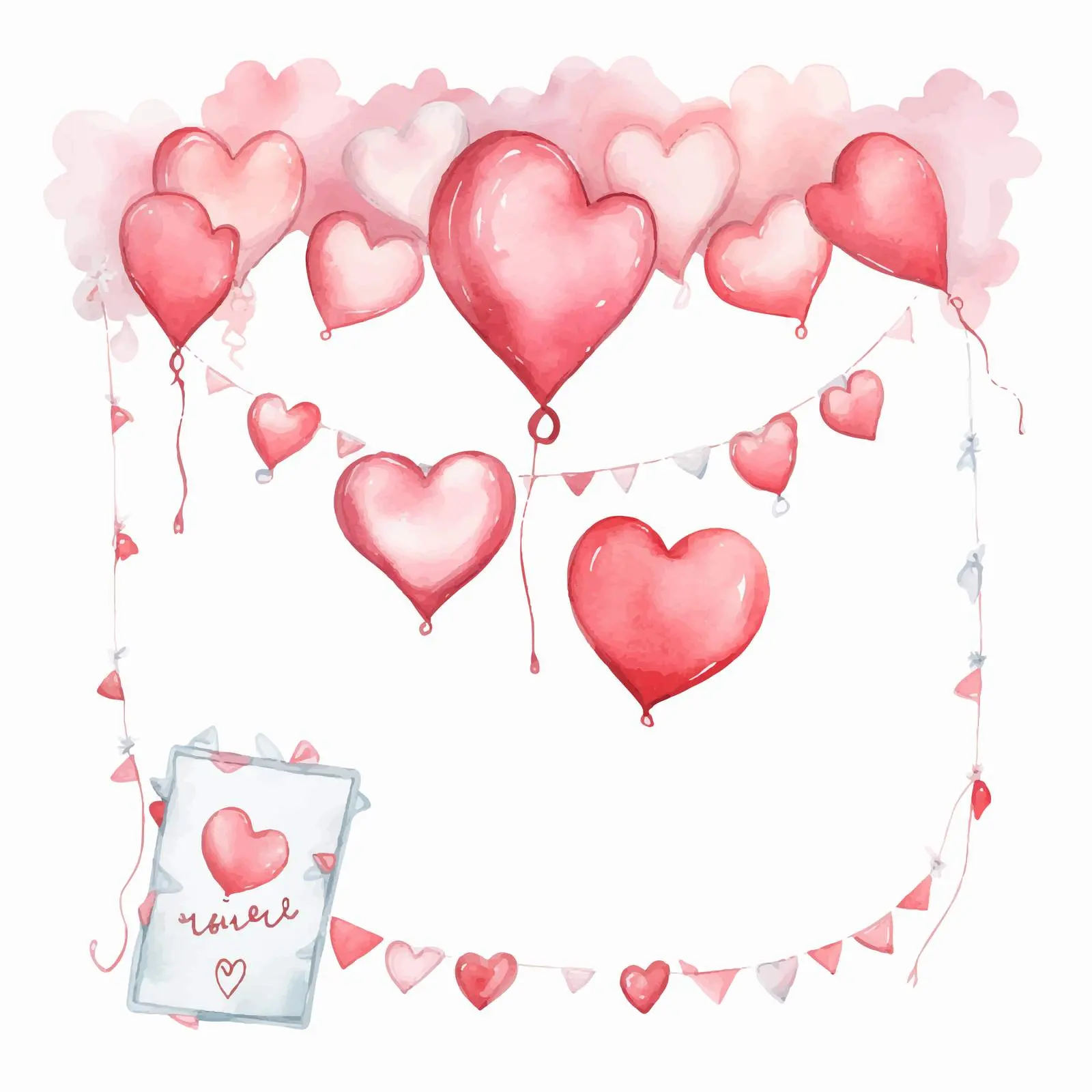 Newborn Baby Watercolor Card with Hearts and Banner — free download from Dotvec