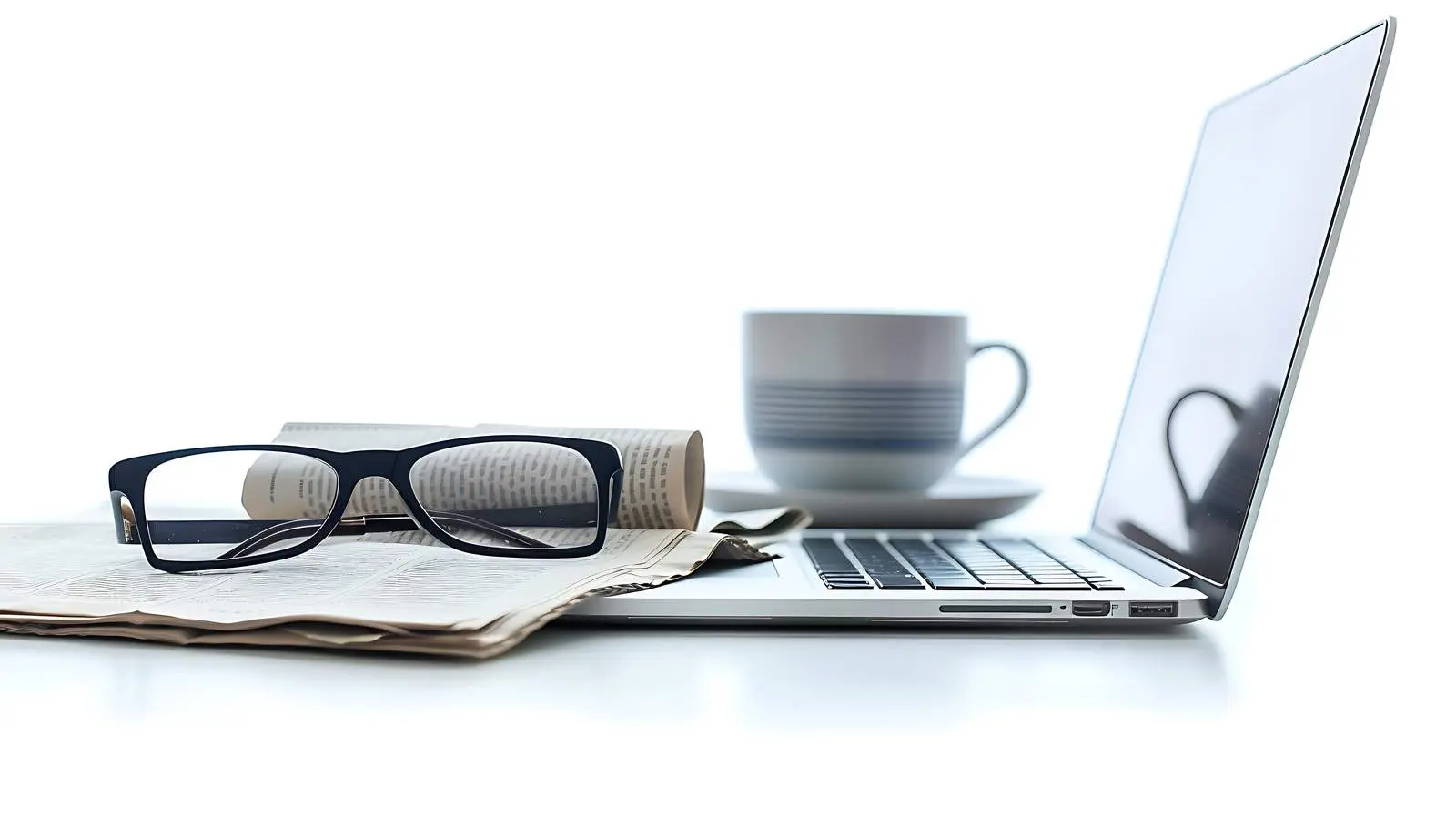 Eyeglasses, Coffee Cup, and Laptop on White Background — free download from Dotvec
