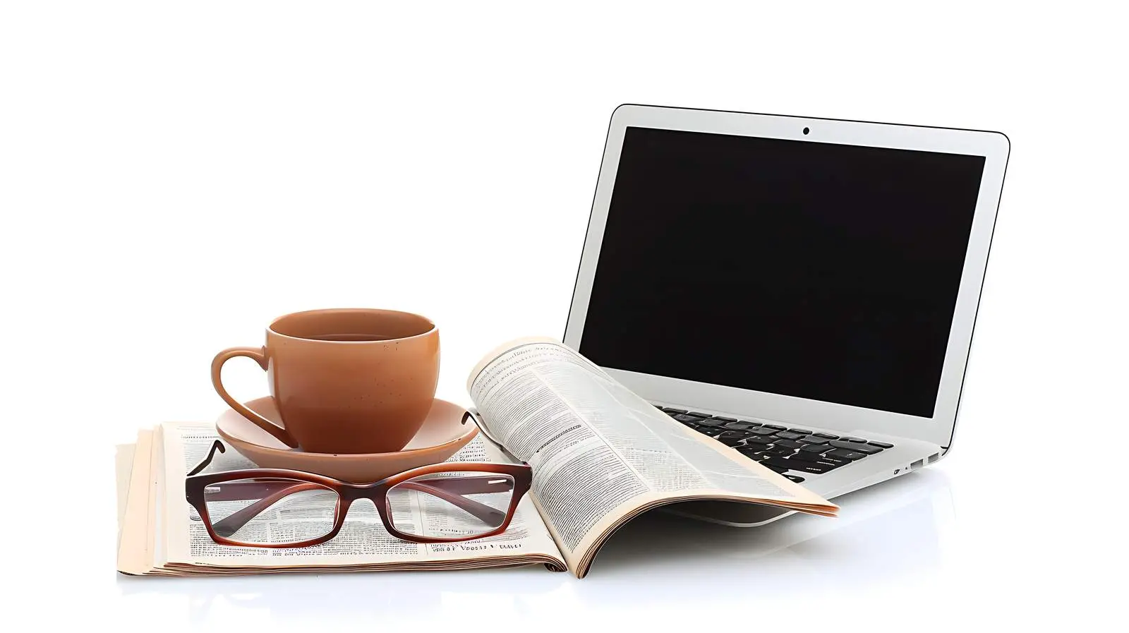 Eyeglasses, Cup, and Laptop on White Background — free download from Dotvec