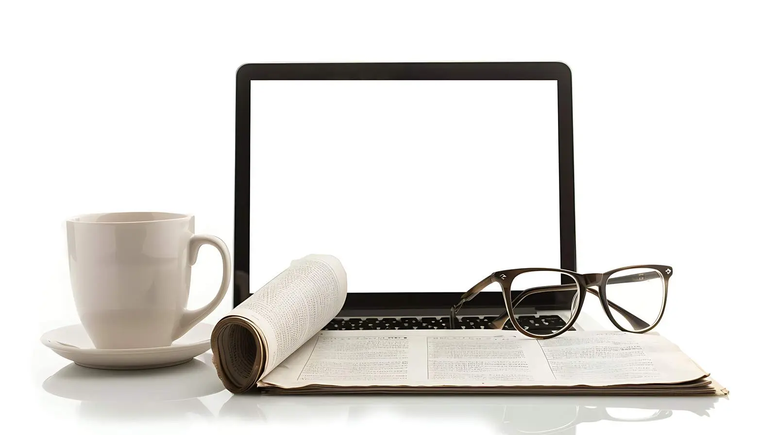 Eyeglasses, Cup, and Laptop on White Background — free download from Dotvec