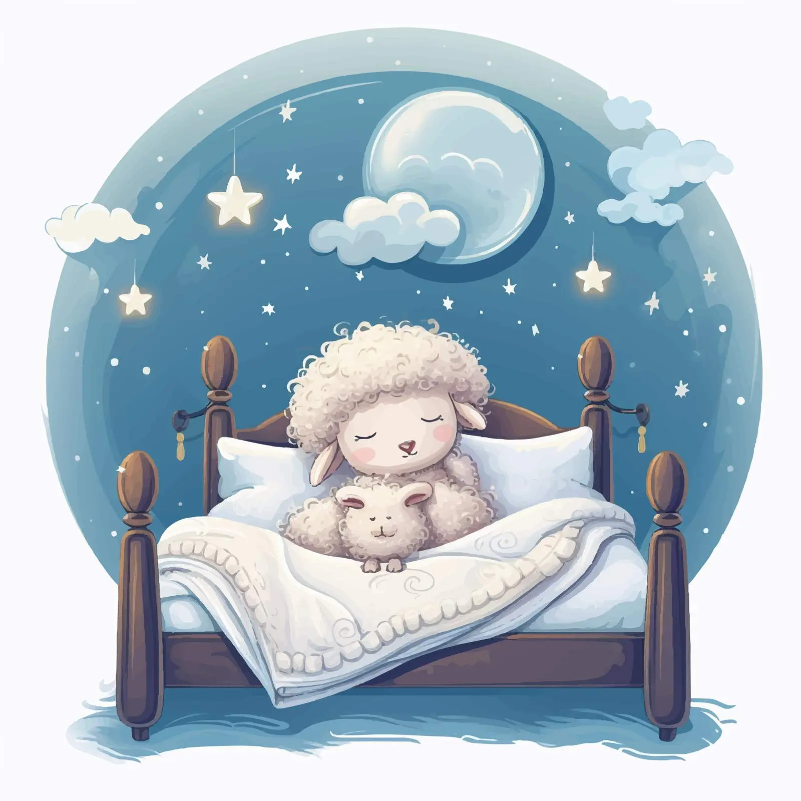 Cute Sheep in Bed Good Night Illustration — free download from Dotvec