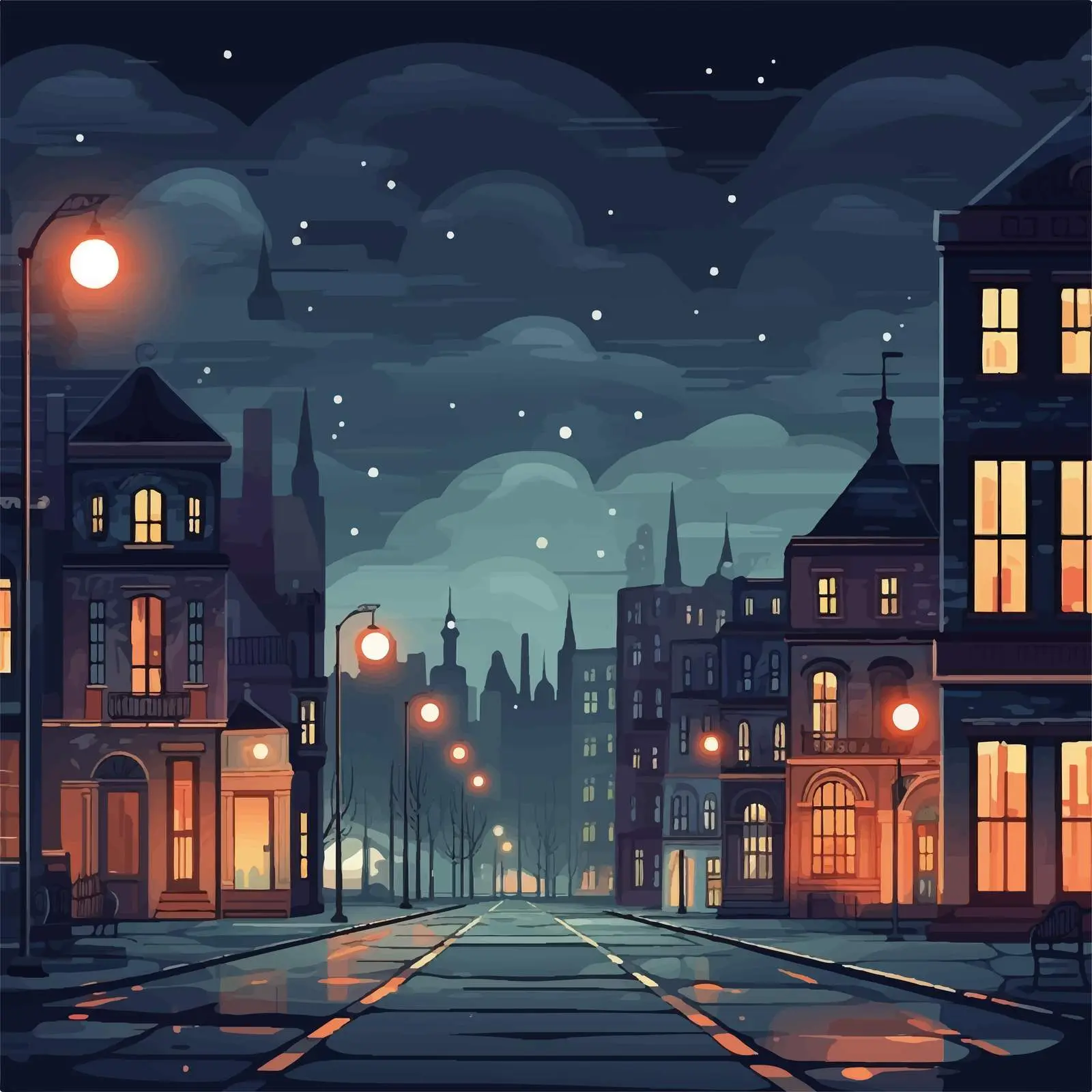 Deserted City Street at Night with Building Lights — free download from Dotvec