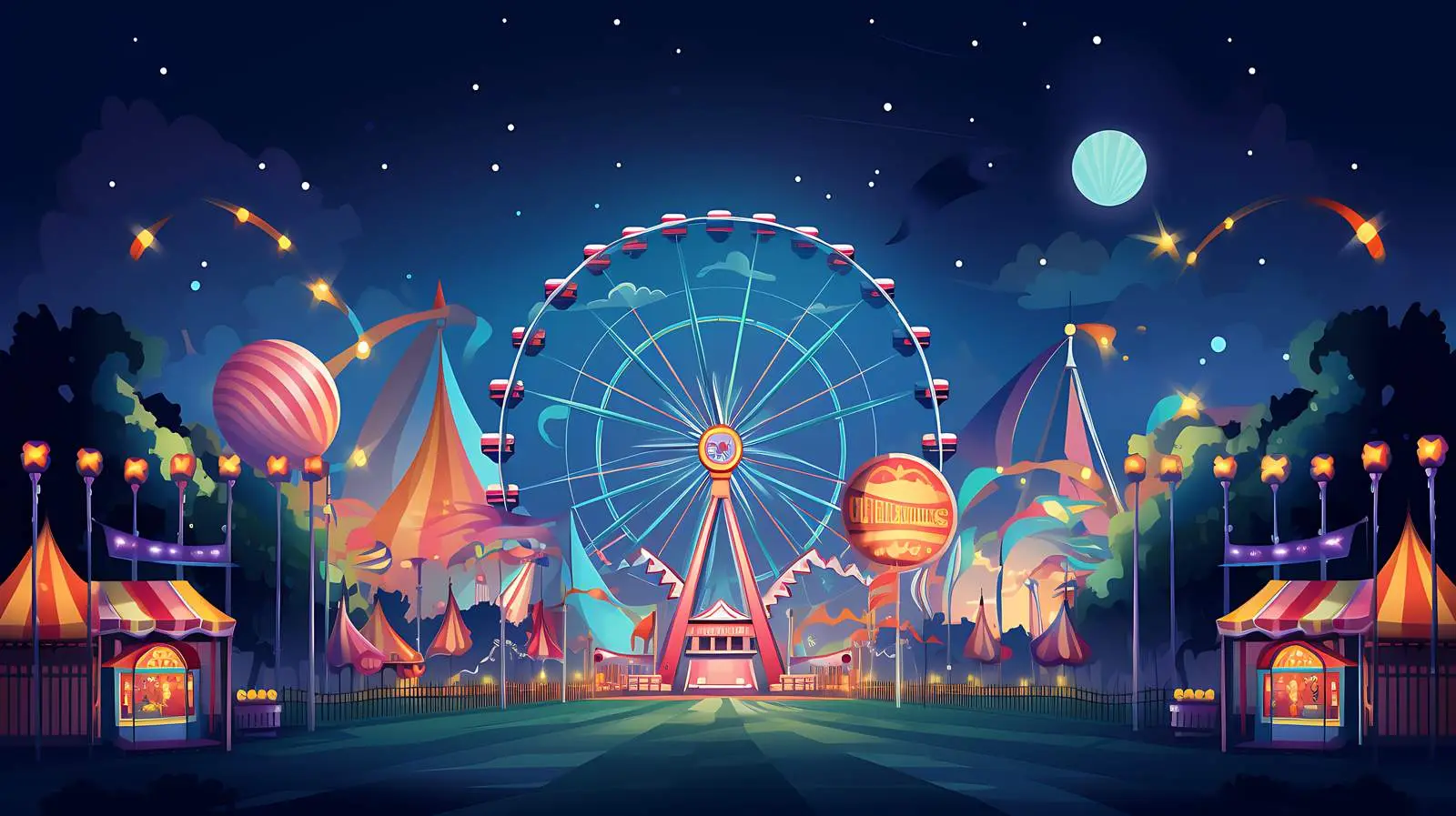 Night Fairground Joyful Amusement Scene — free download from Dotvec