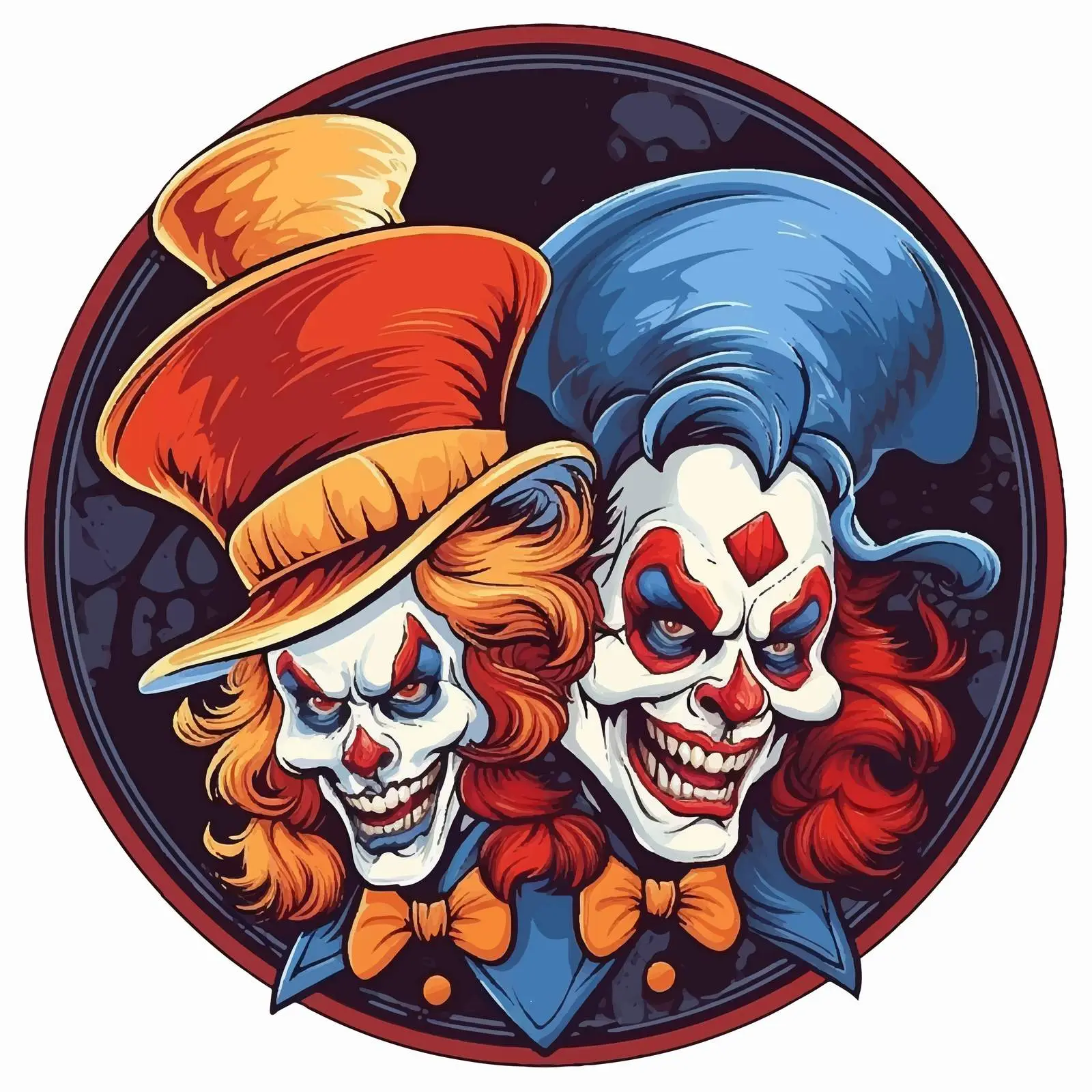 Dread Badge Illustration with Creepy Clowns — free download from Dotvec