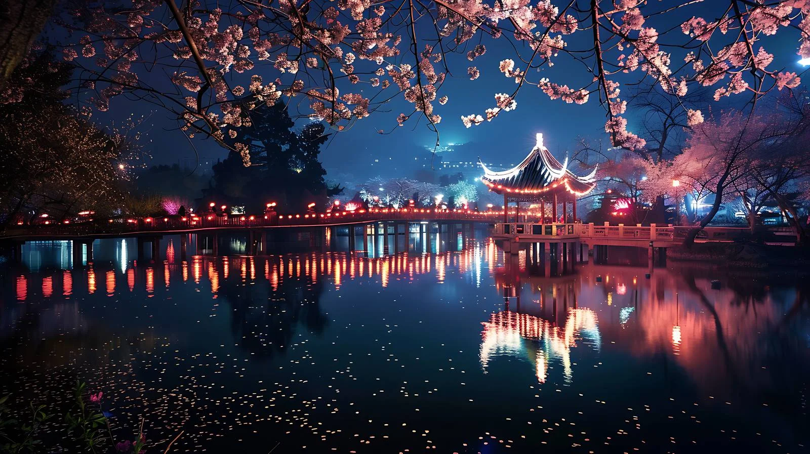 Enchanting Cherry Blossom Night View in Yuantouzhu — free download from Dotvec
