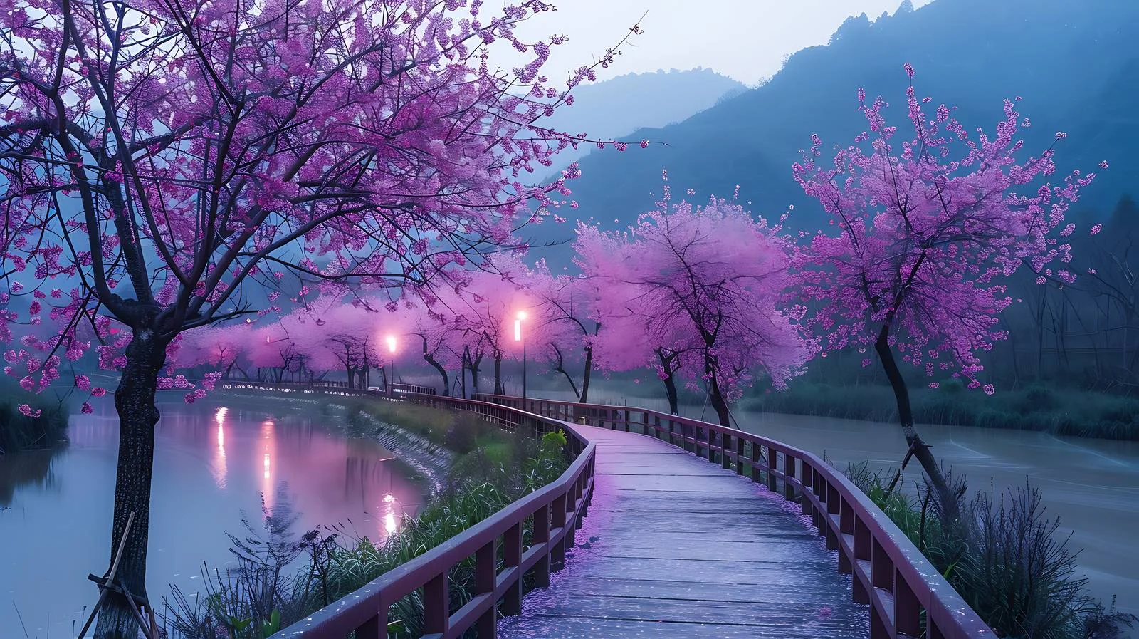 Yuantouzhu Twilight Cherry Blossom Season View — free download from Dotvec