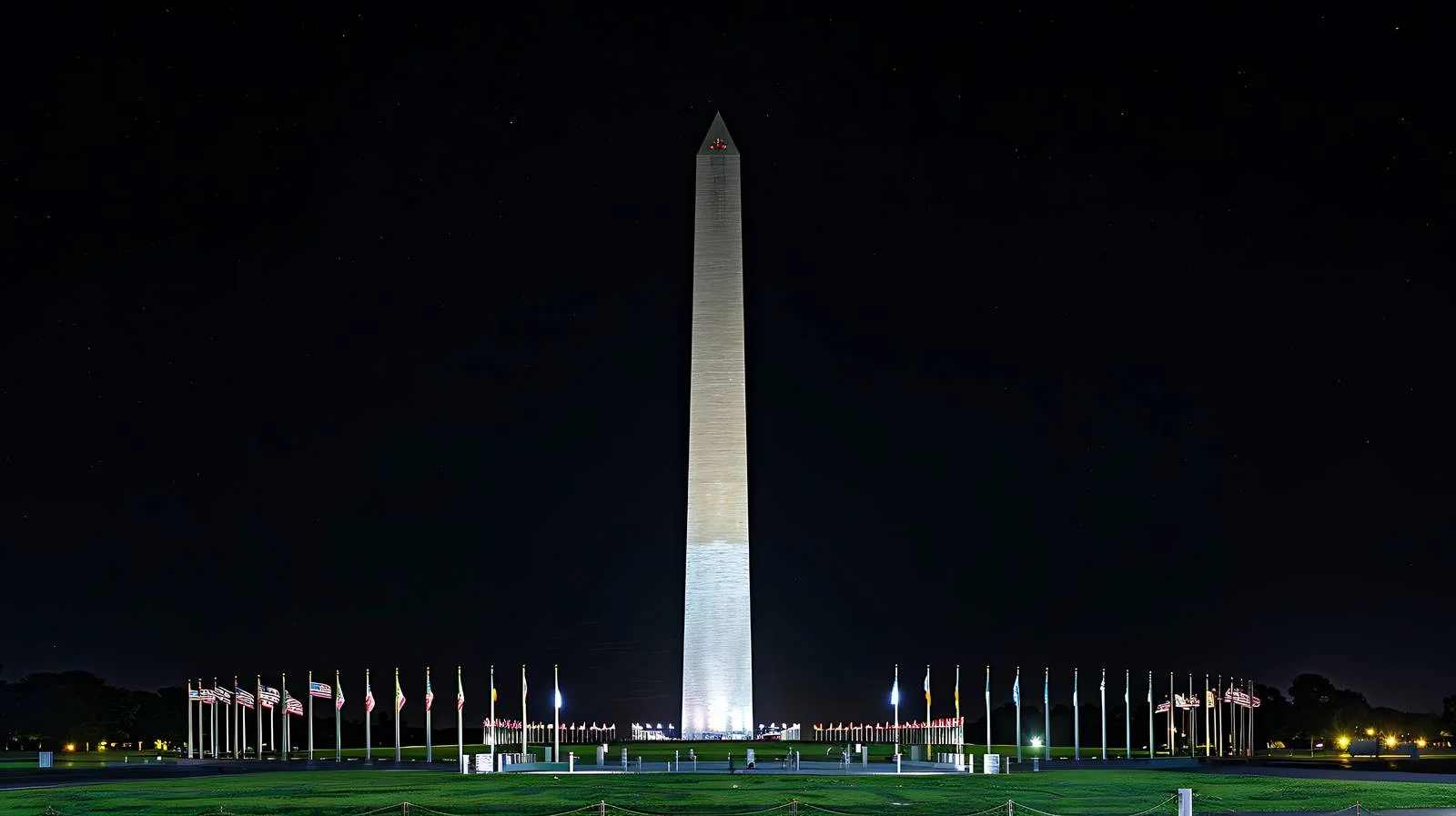 Washington Monument Night View with Flags — free download from Dotvec