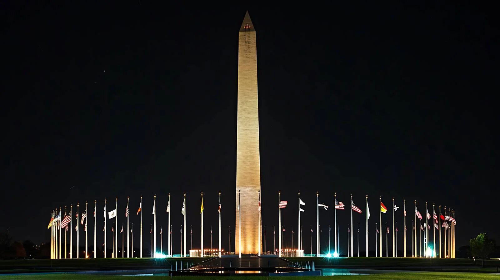 Washington Monument Night View with Flag Emblems — free download from Dotvec