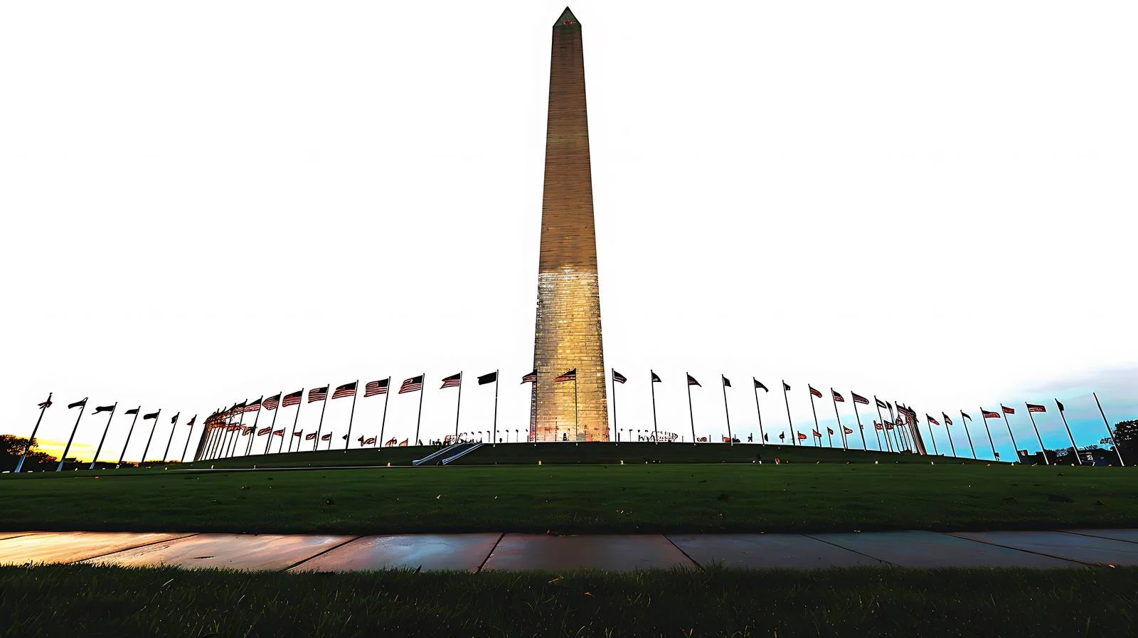 Dusk View of Washington Monument with Flags — free download from Dotvec