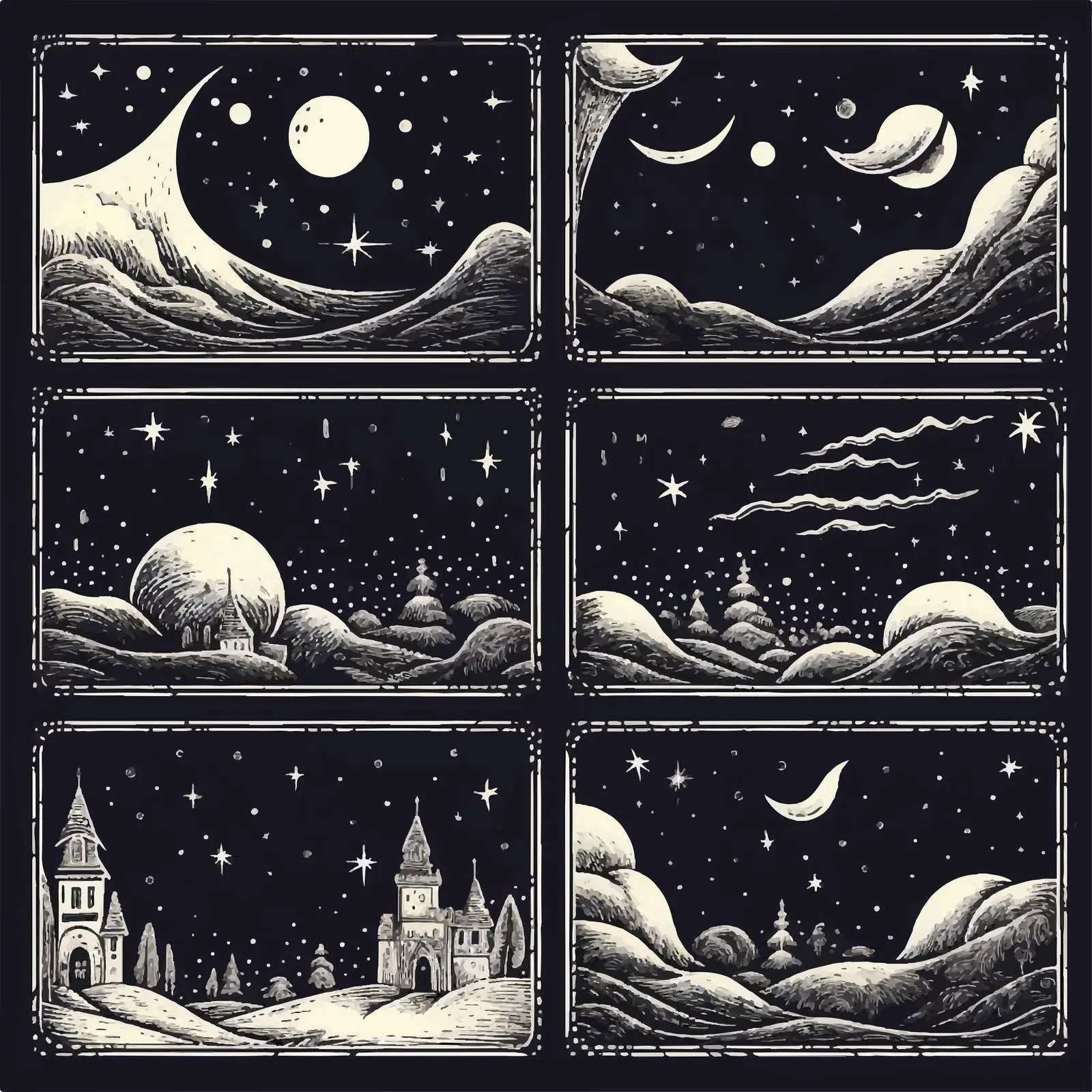 Medieval Engraving Style Night Sky Backdrops — free download from Dotvec