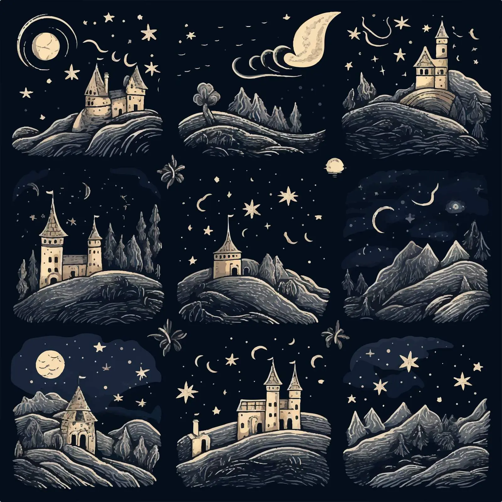 Medieval Engraved Night Sky Backdrop Vectors — free download from Dotvec