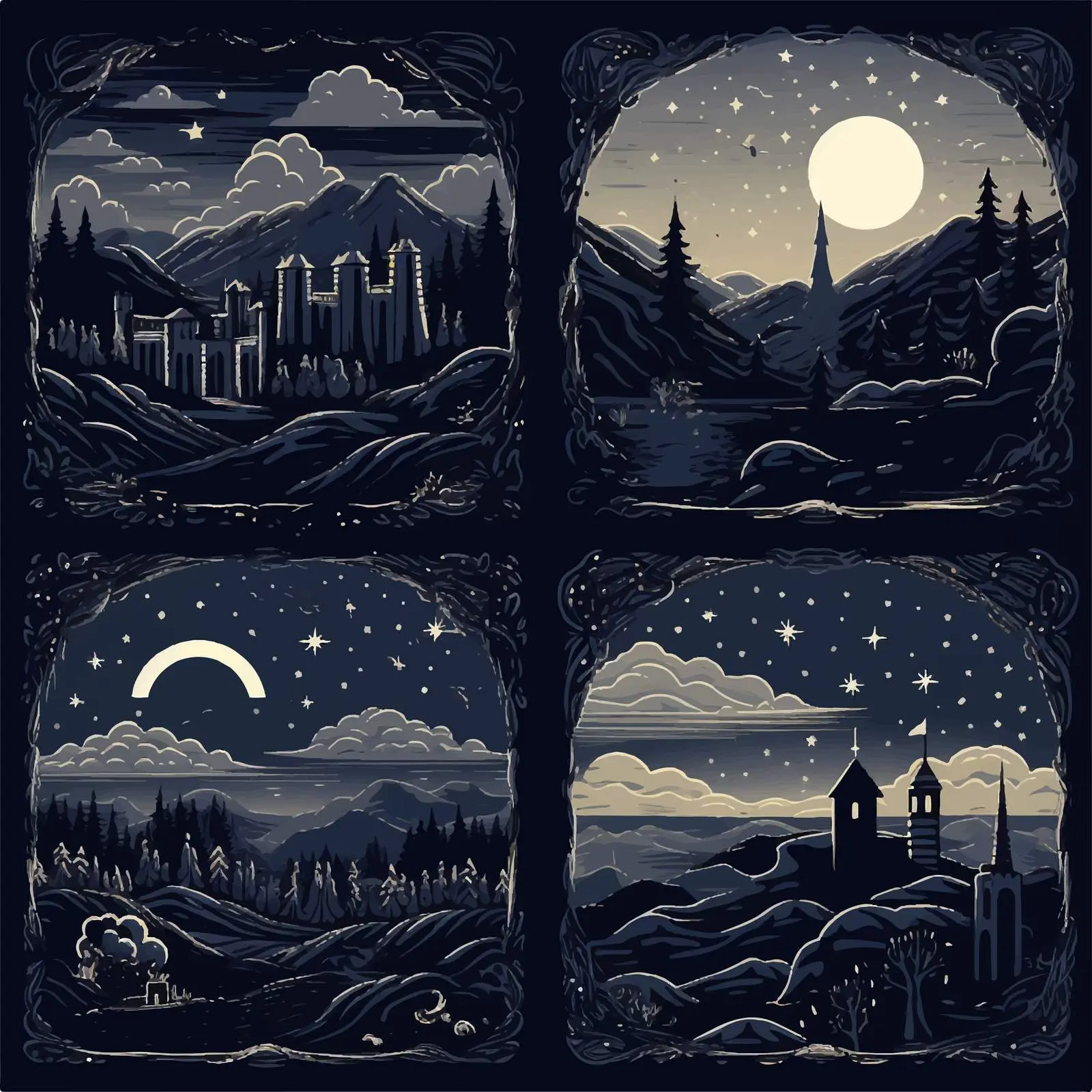 Medieval Engraving Style Night Sky Backdrops — free download from Dotvec