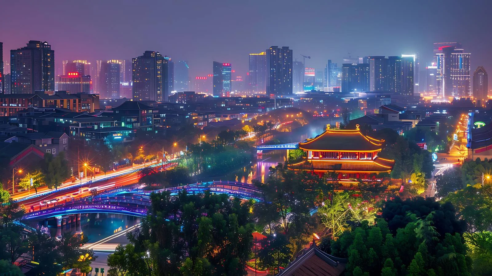 Elegant Nighttime Chengdu Cityscape with SKP — free download from Dotvec