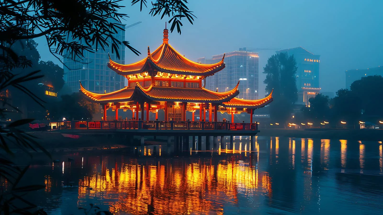 Tranquil Night Scene of Hejiang Pavilion — free download from Dotvec