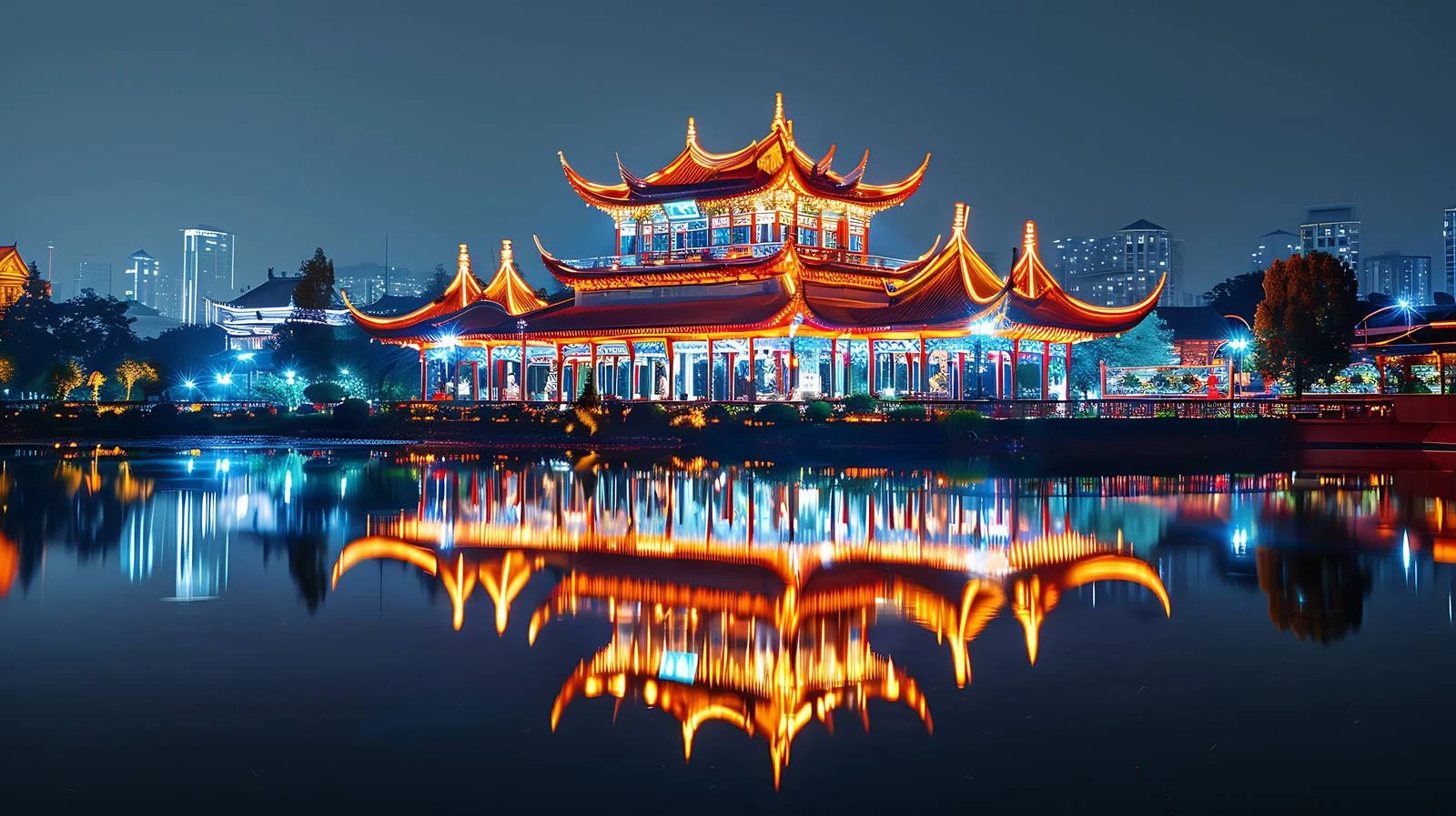 Tranquil Night at Hejiang Pavilion, Chengdu — free download from Dotvec
