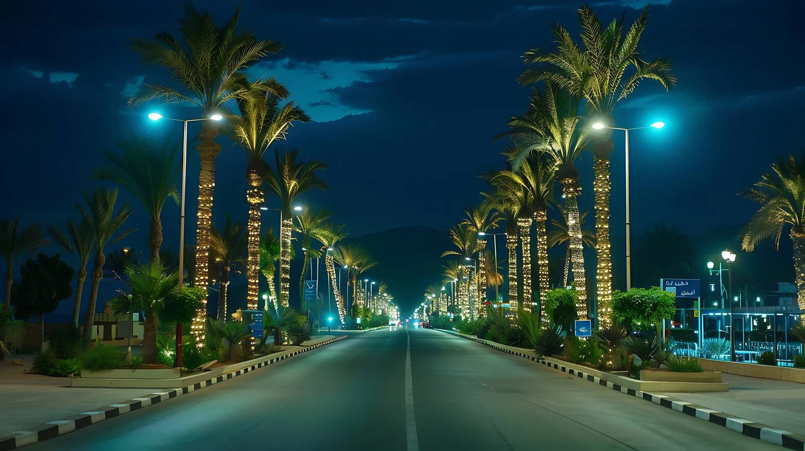 Serene Night Road Palm Trees View — free download from Dotvec
