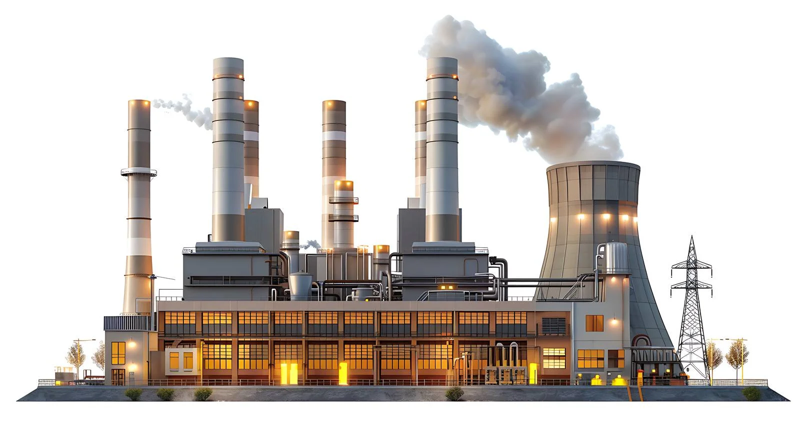Night Thermal Power Plant Isolated View — free download from Dotvec