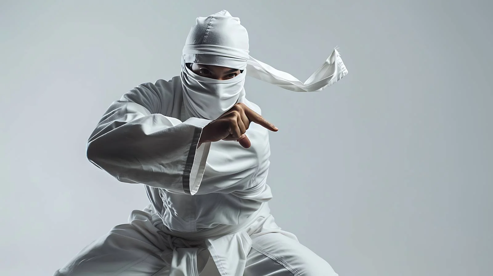 Male Ninja Demonstrates Gray Background Poses — free download from Dotvec