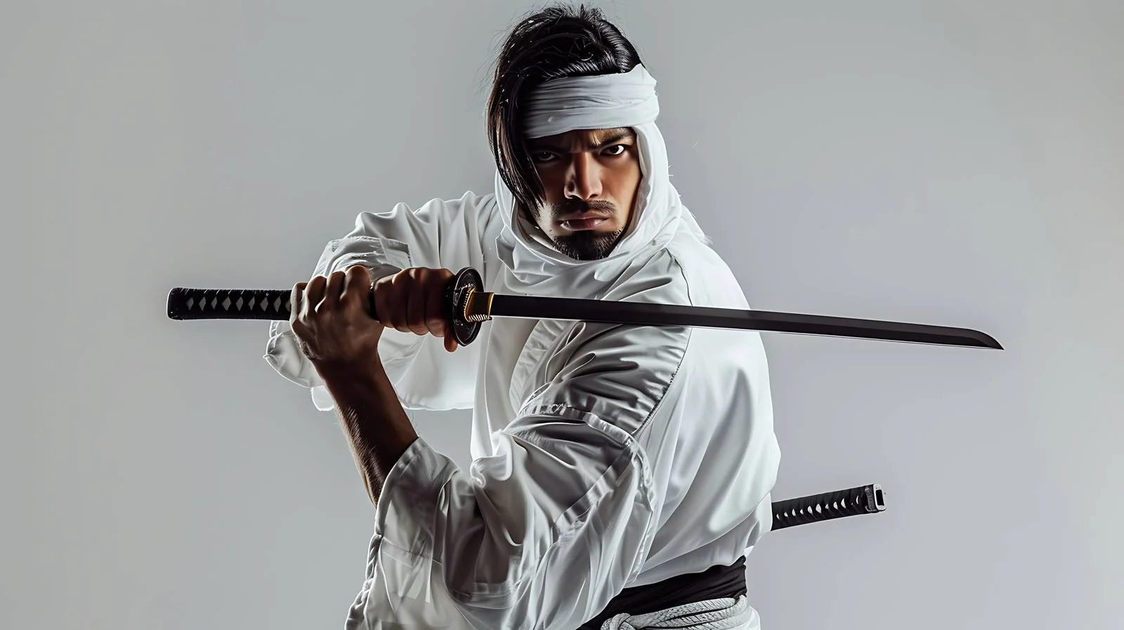 Male Ninja Posing on Gray Background — free download from Dotvec