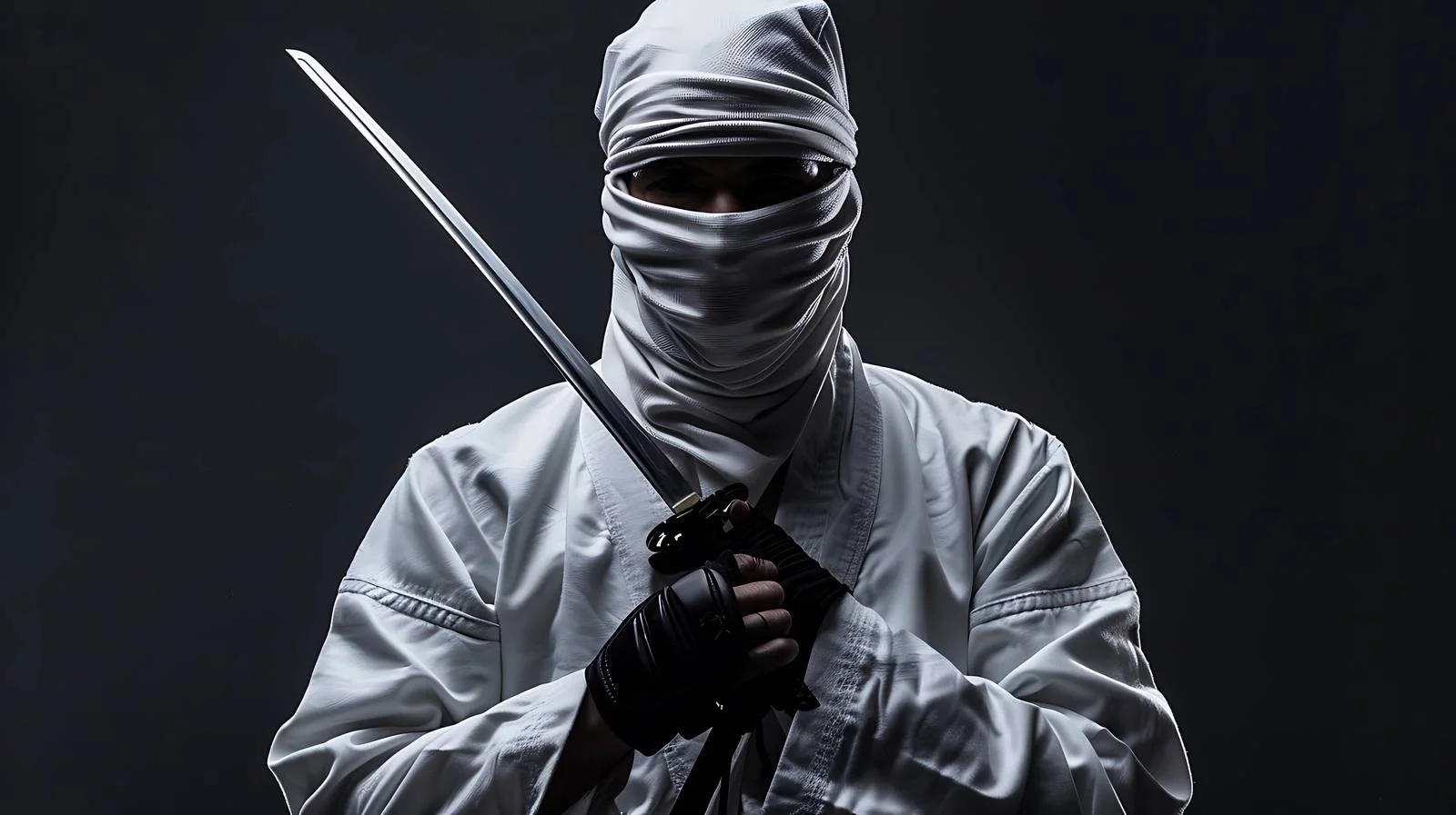 Stealthy Ninja Striking Pose on Dark Background — free download from Dotvec