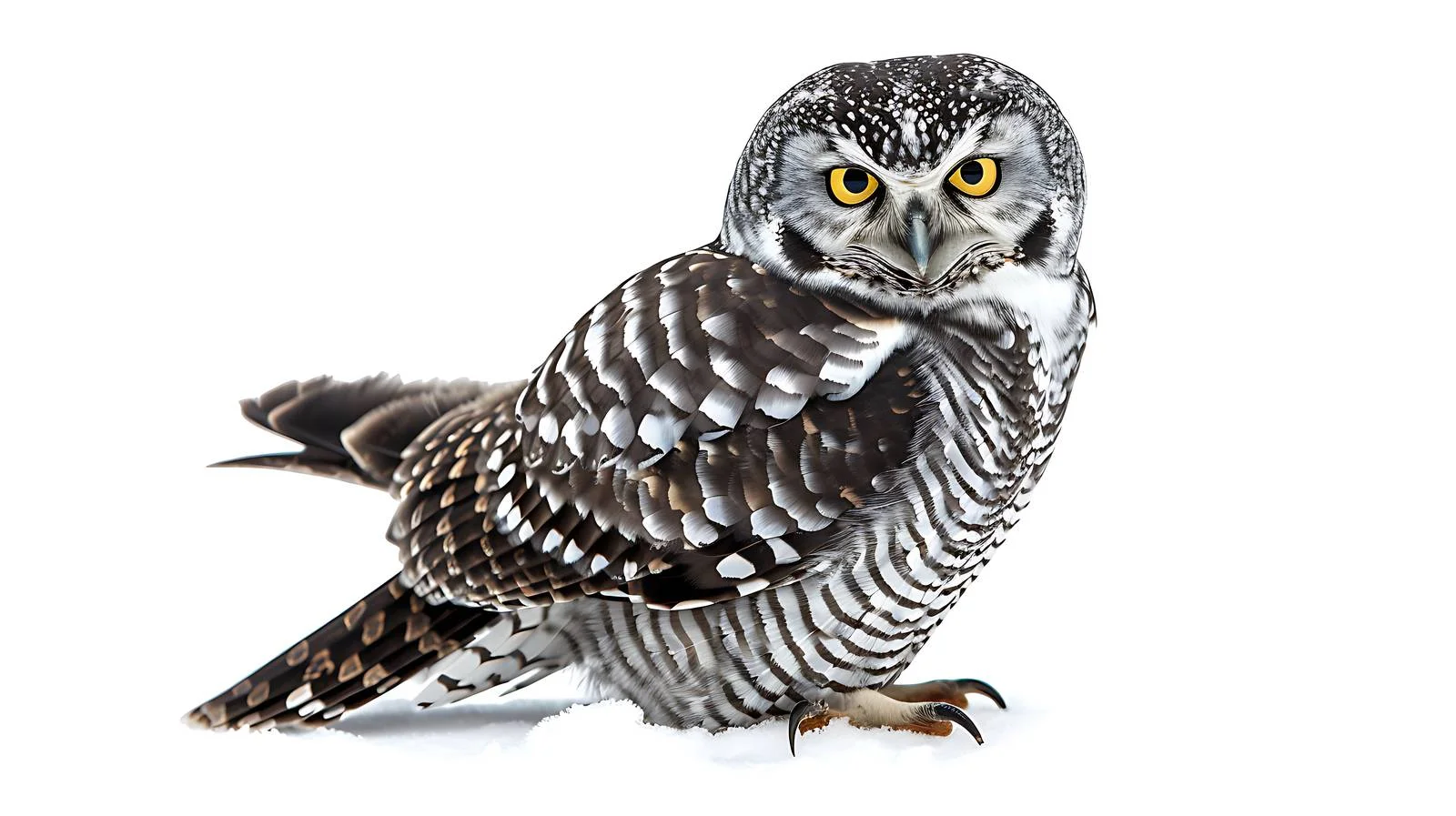 Majestic Northern Hawk Owl on White — free download from Dotvec