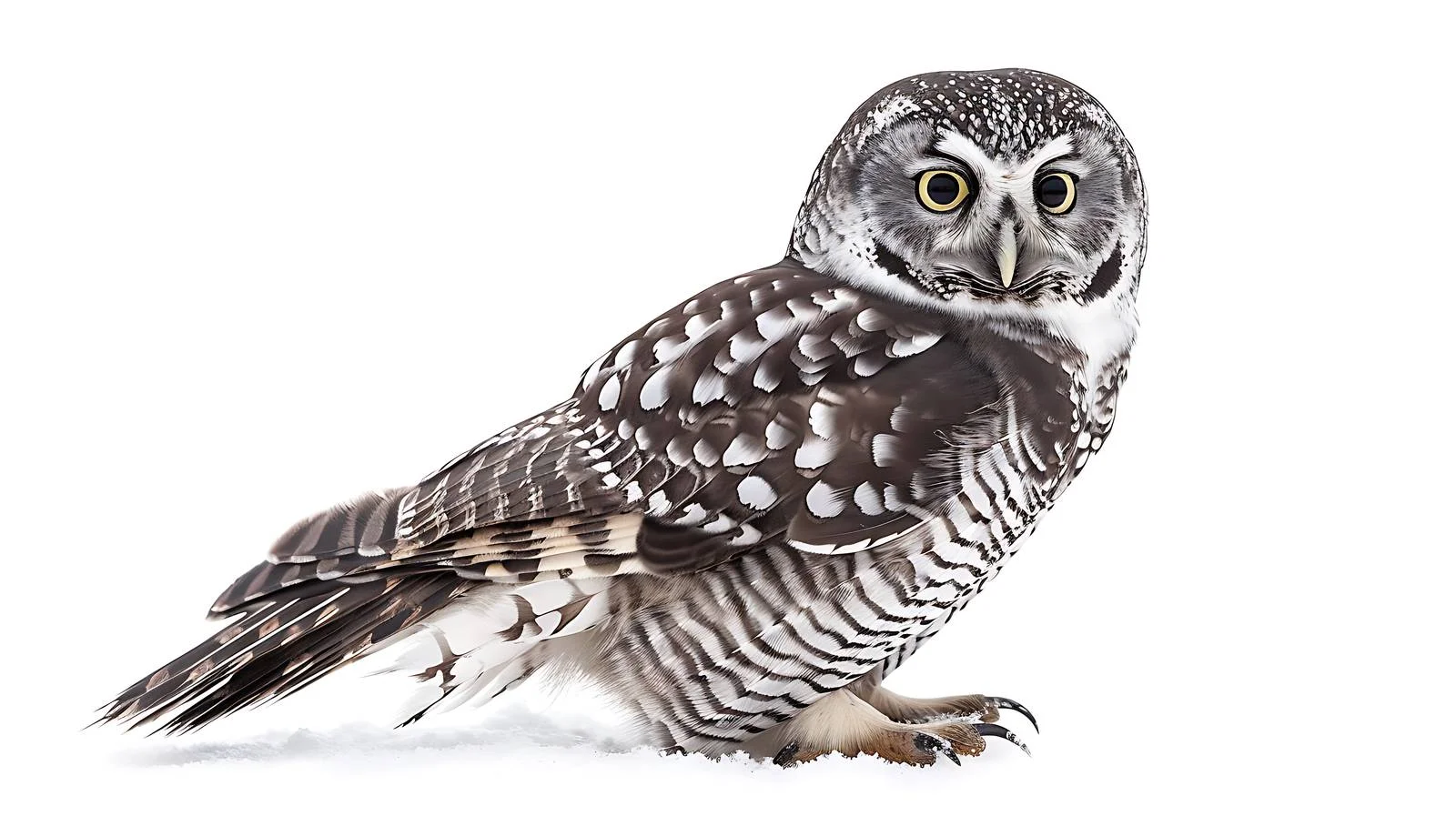 Majestic Northern Hawk Owl on White — free download from Dotvec