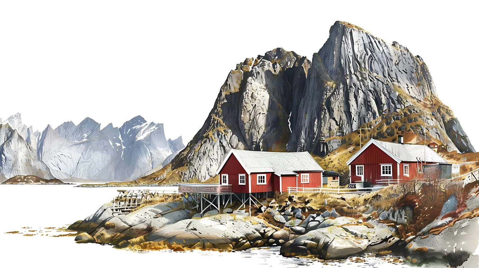 Scenic Norway Lofoten Hamnoy on White — free download from Dotvec