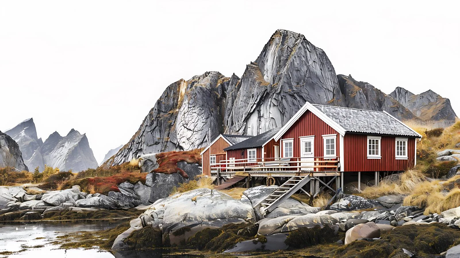 Norway Lofoten Hamnoy Village White Background — free download from Dotvec