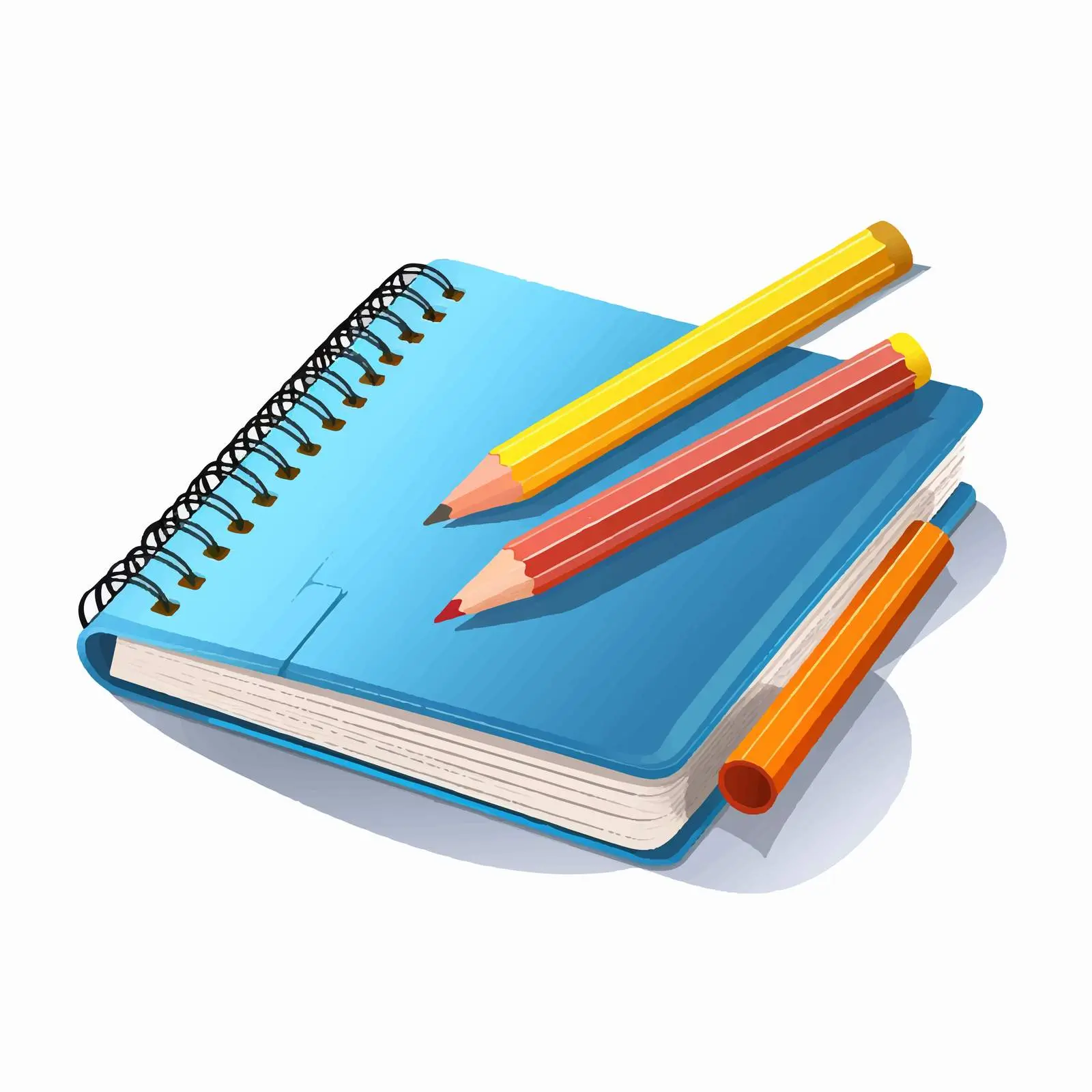 School Notebook with Cartoon Pencil and Pens — free download from Dotvec