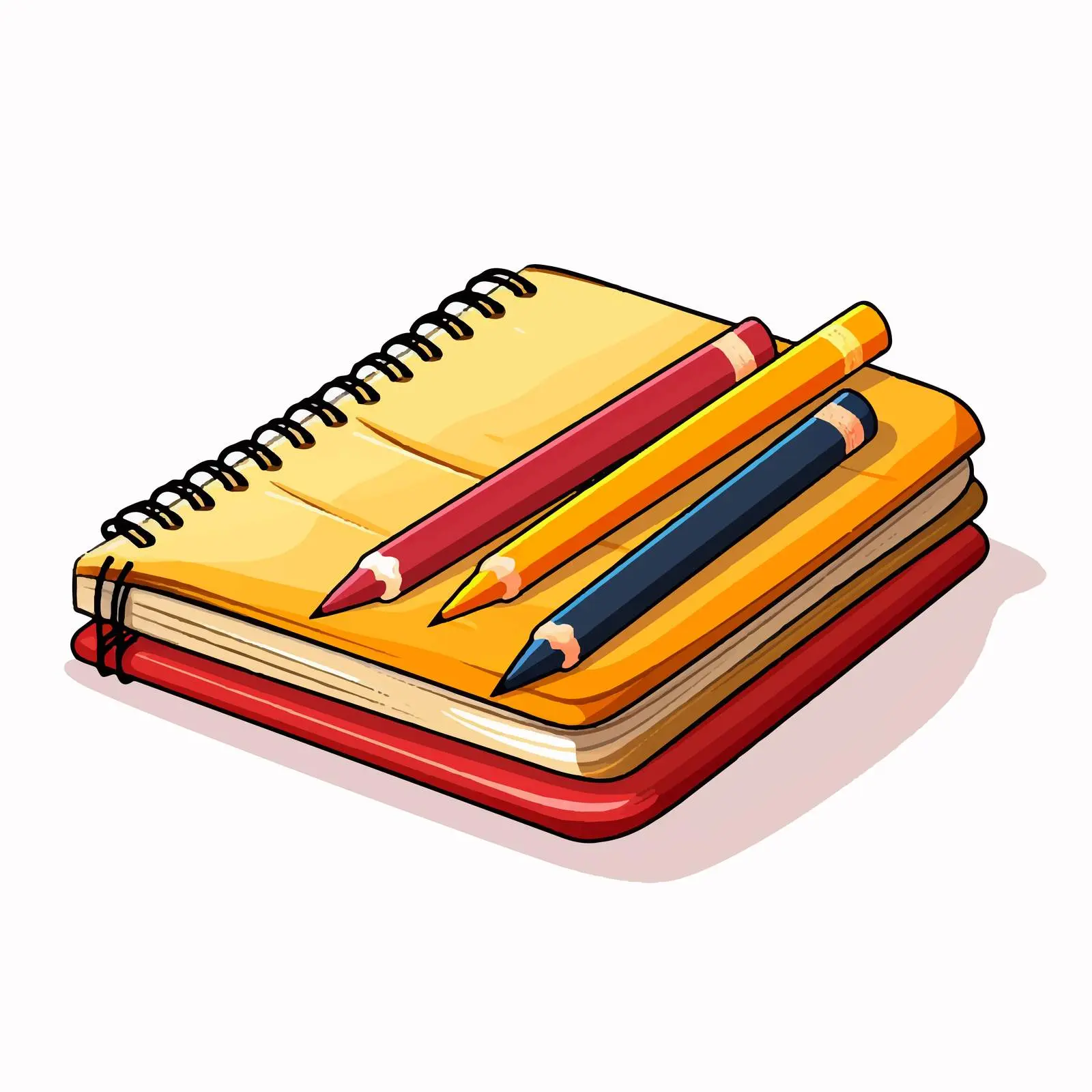 School Notebook with Pencil and Pens Vector – free drawing tool image from Dotvec
