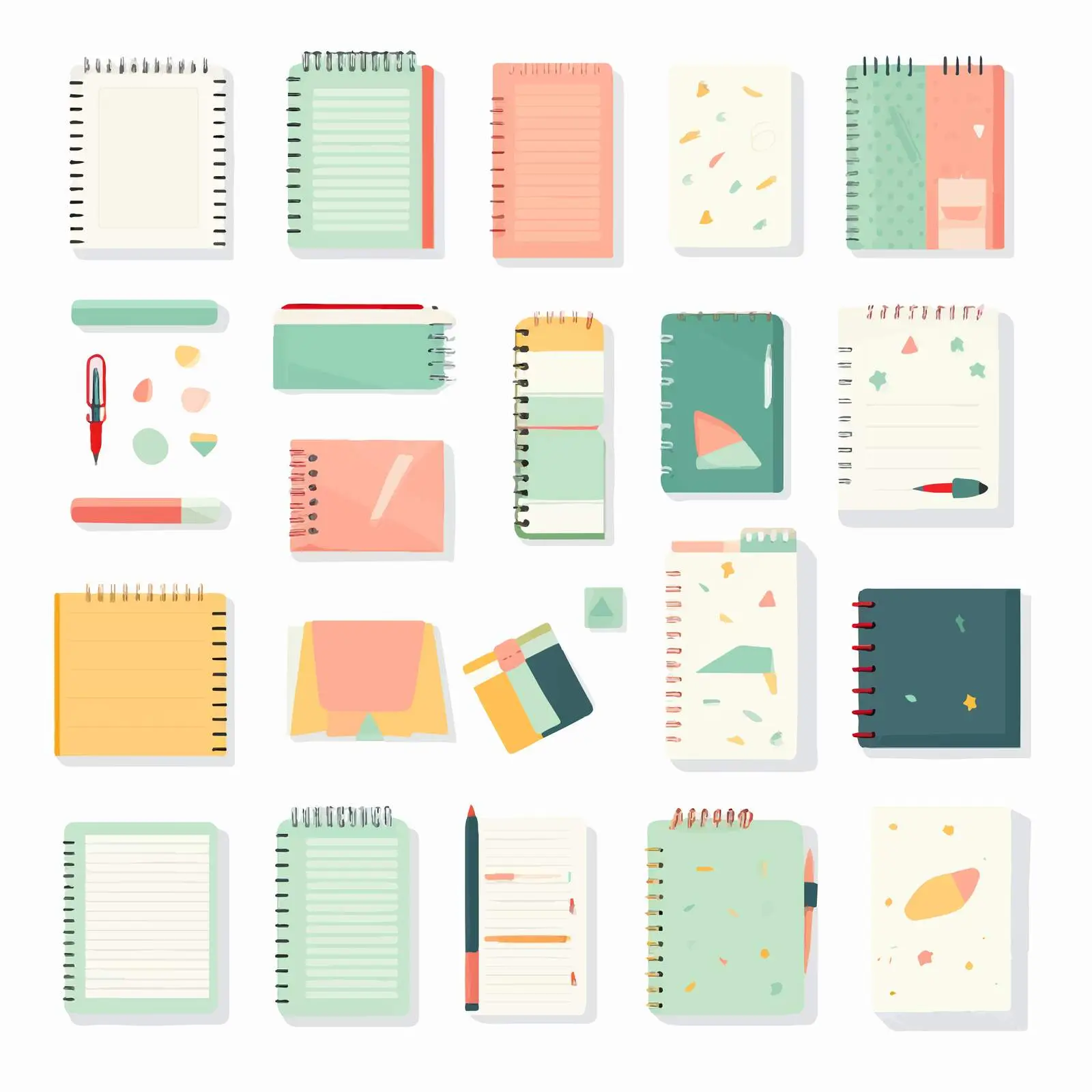 Scattered Notebooks and Pens Vector Design — free download from Dotvec