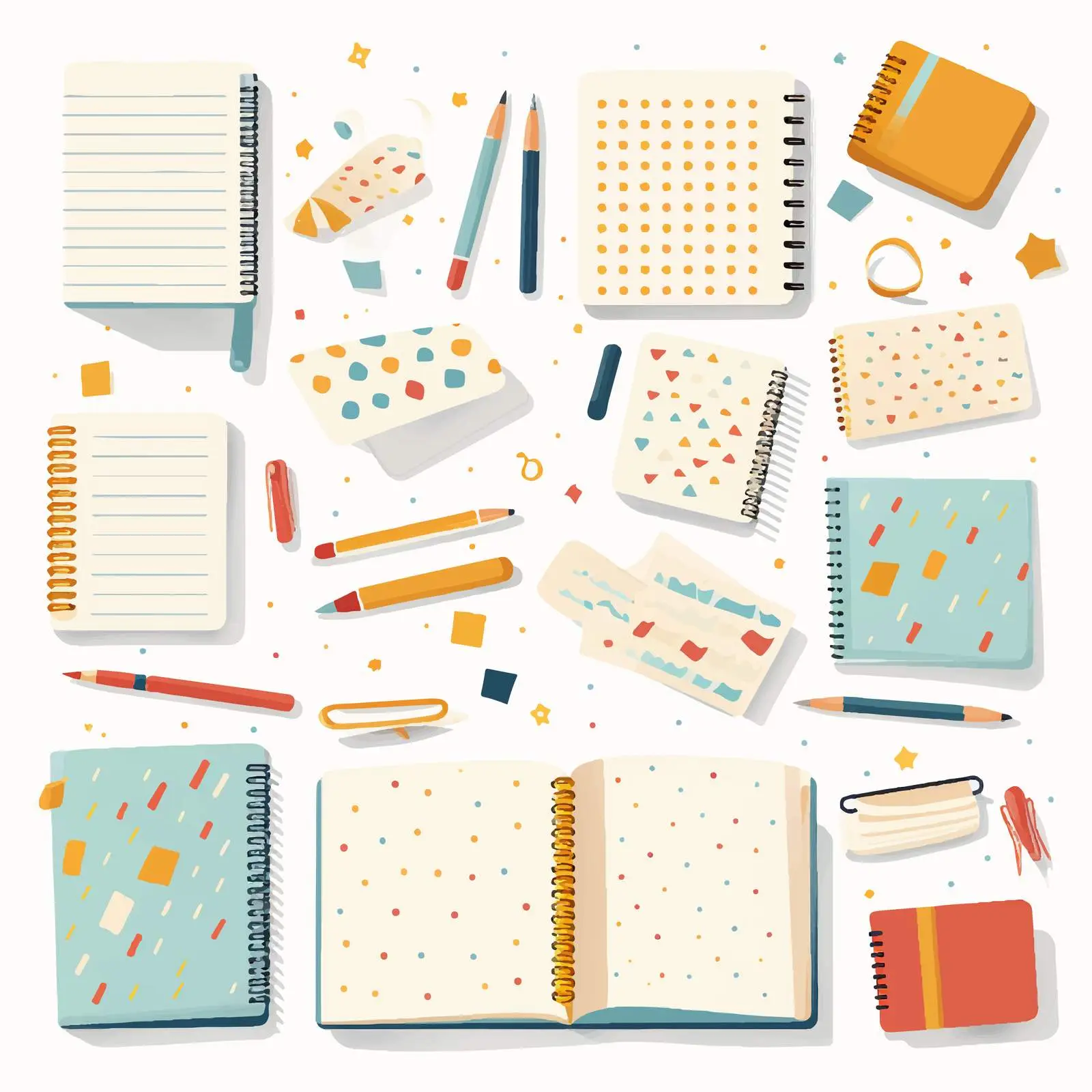 Scattered Notebooks and Pens Illustration — free download from Dotvec