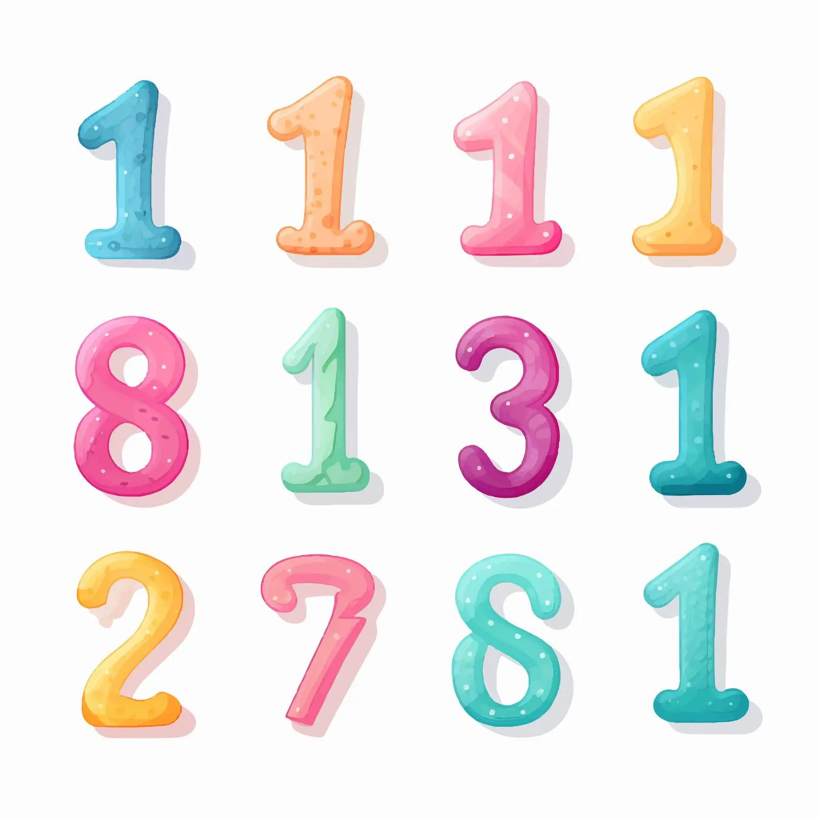 Cute Bold Colored Baby Capital Numbers — free download from Dotvec