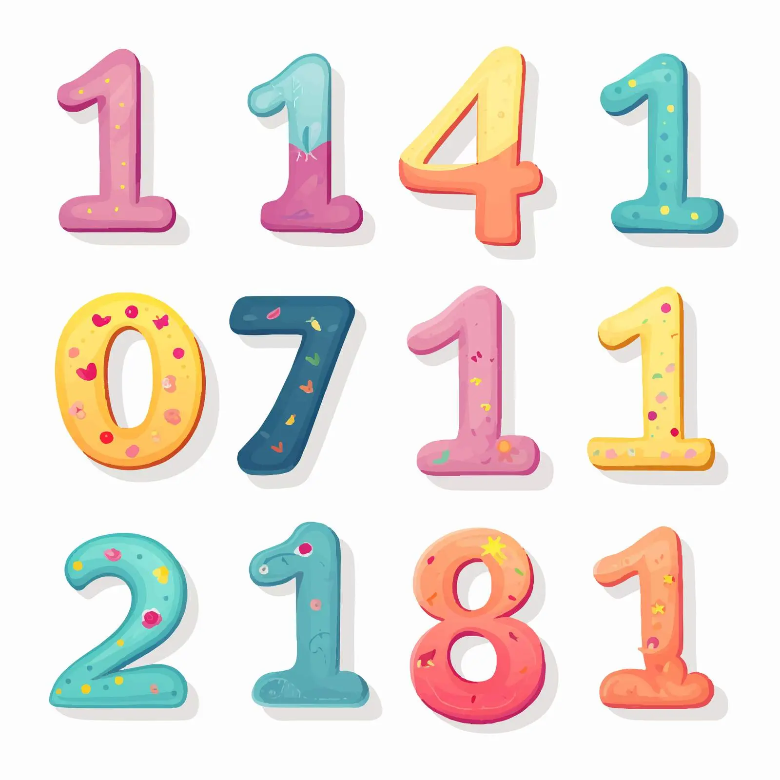 Cute Bold Colored Baby Capital Numbers — free download from Dotvec