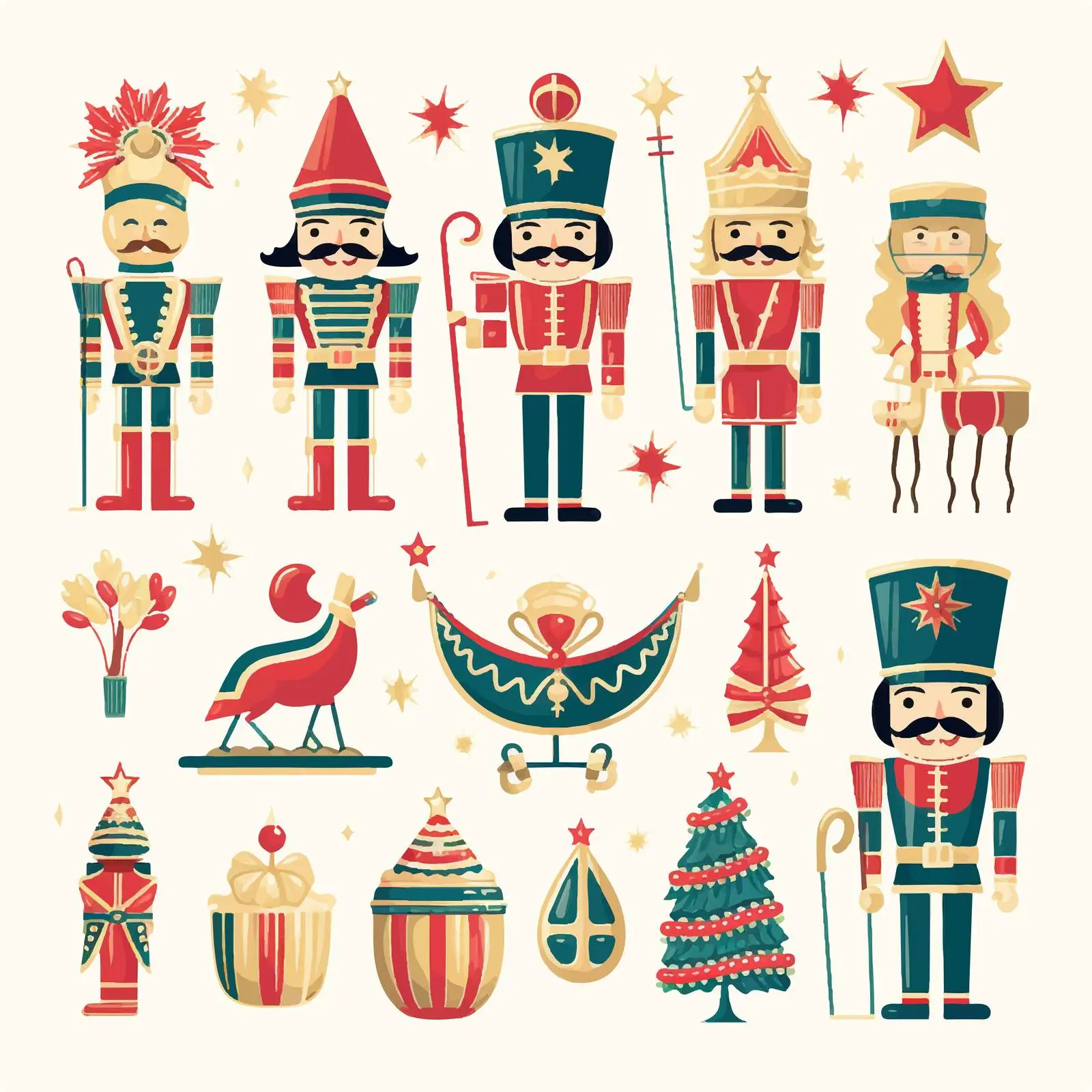 Vintage Christmas Nutcracker Clip Art Stickers — free download from Dotvec