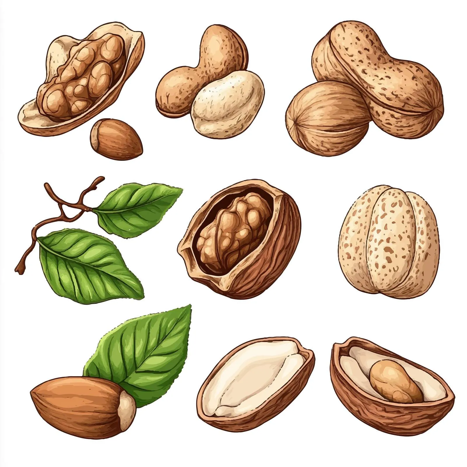 Nuts and Fruits in Shells on Branches — free download from Dotvec