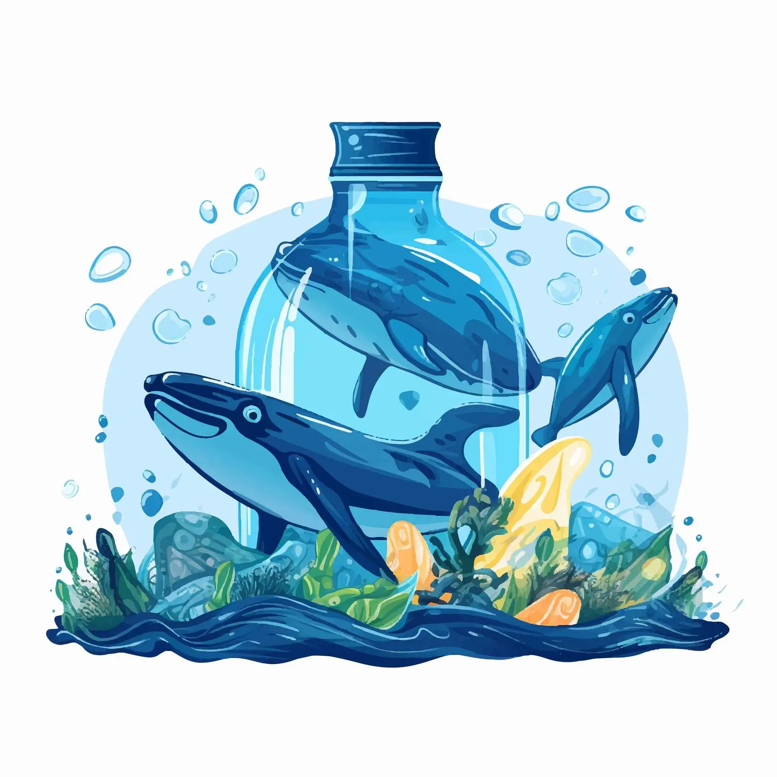 Ocean Animals Made from Blue Plastic Bottle — free download from Dotvec