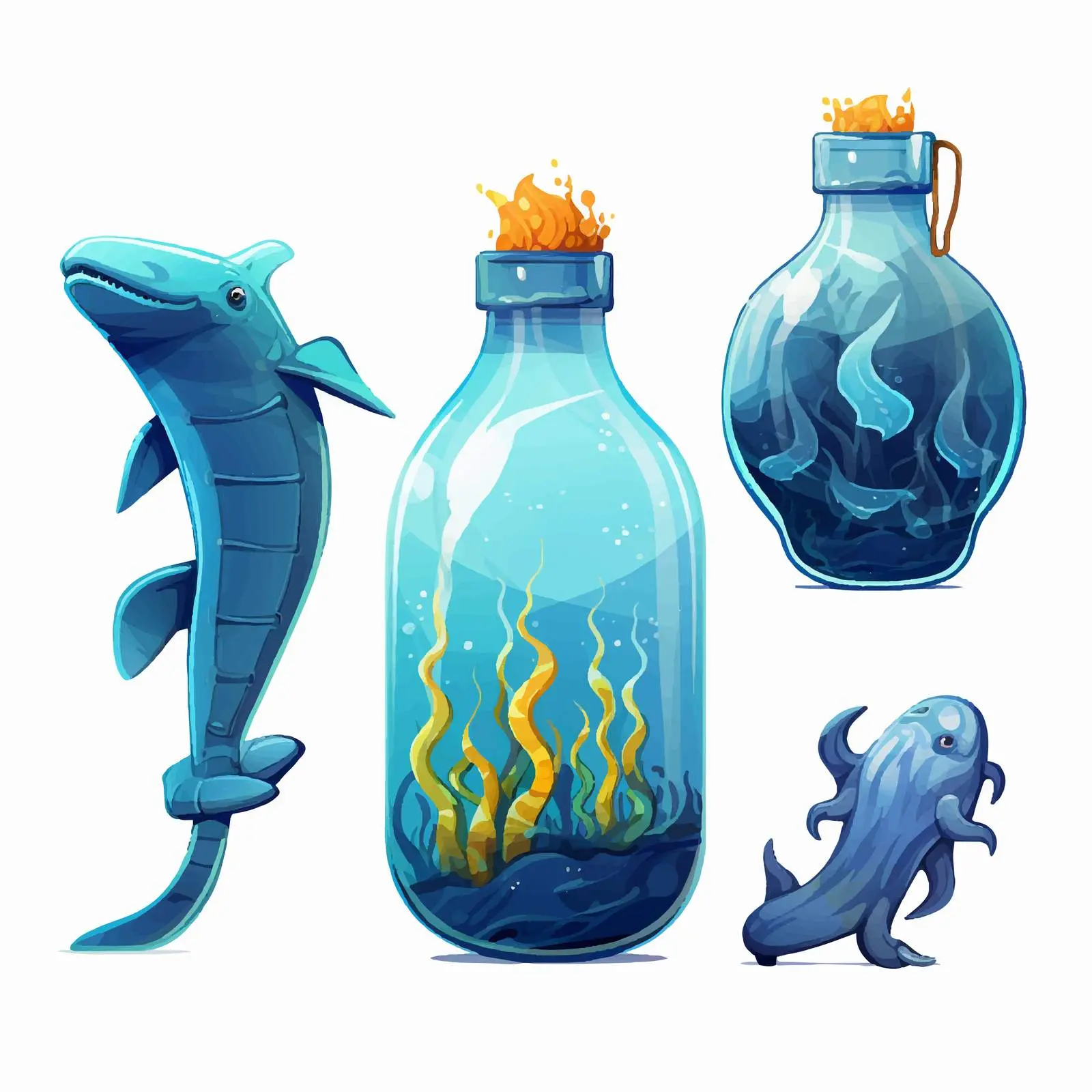 Ocean Animals from Crumpled Plastic Bottle – free marine biodiversity image from Dotvec