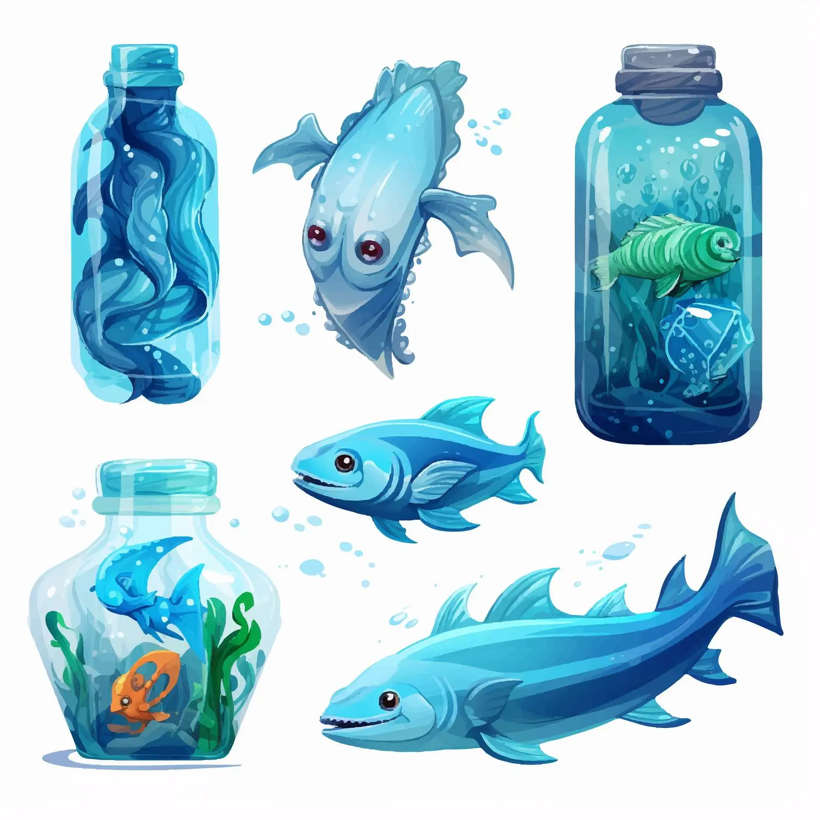 Ocean Animals from Blue Plastic Bottle Vector — free download from Dotvec