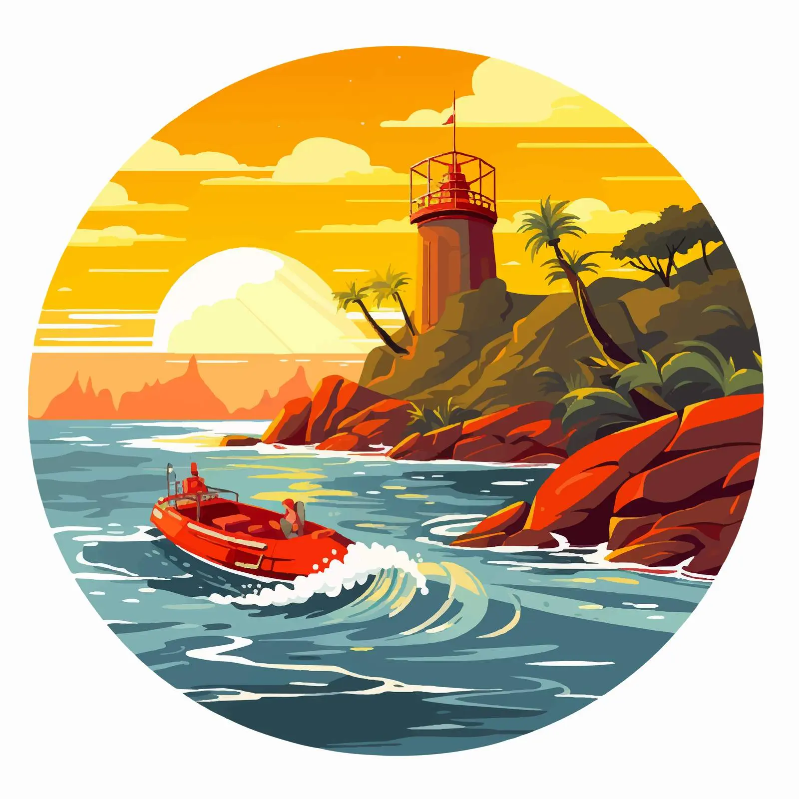 Cartoon Fireman Ocean Rescue Scene Illustration — free download from Dotvec