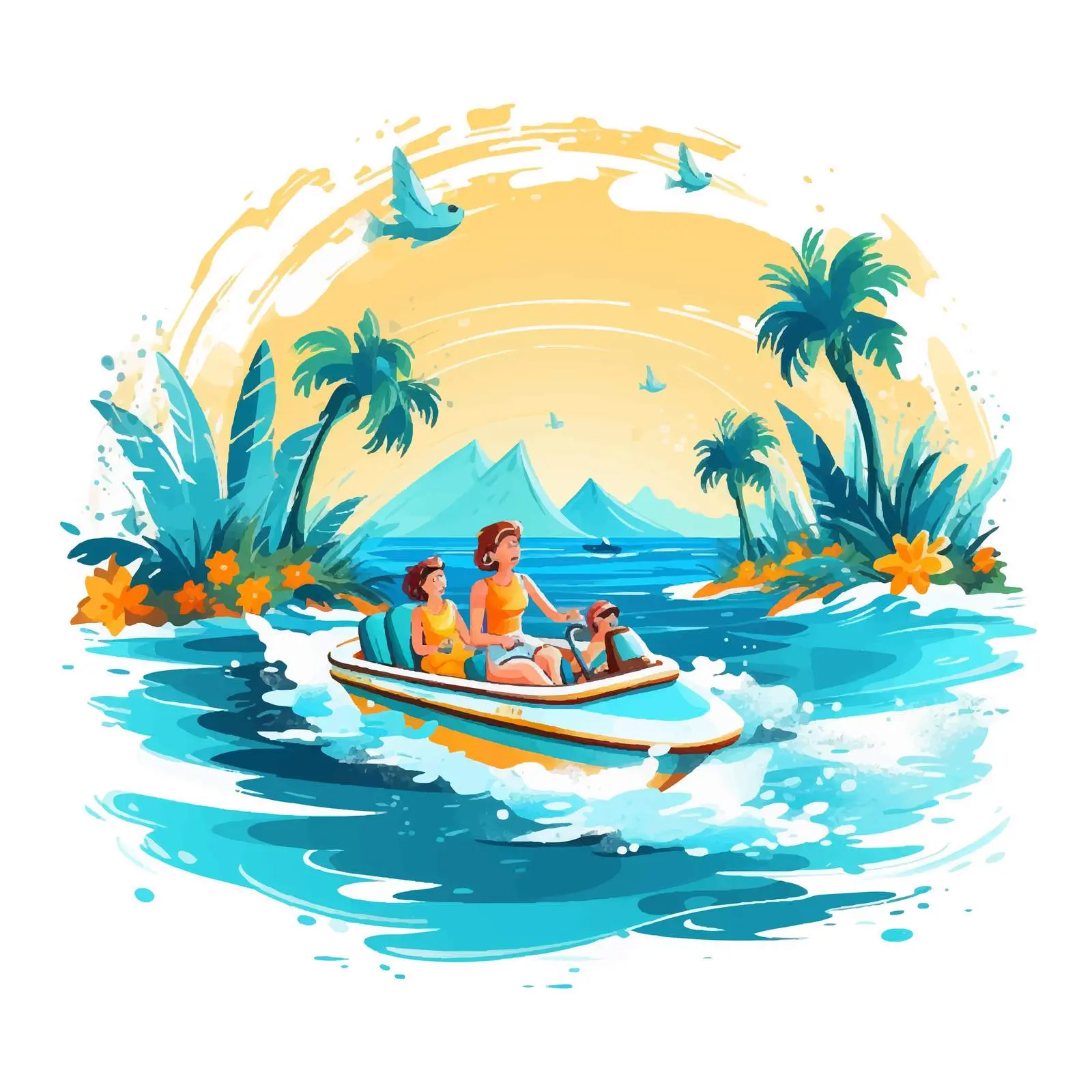 Woman Driving Speedboat with Children in Ocean — free download from Dotvec