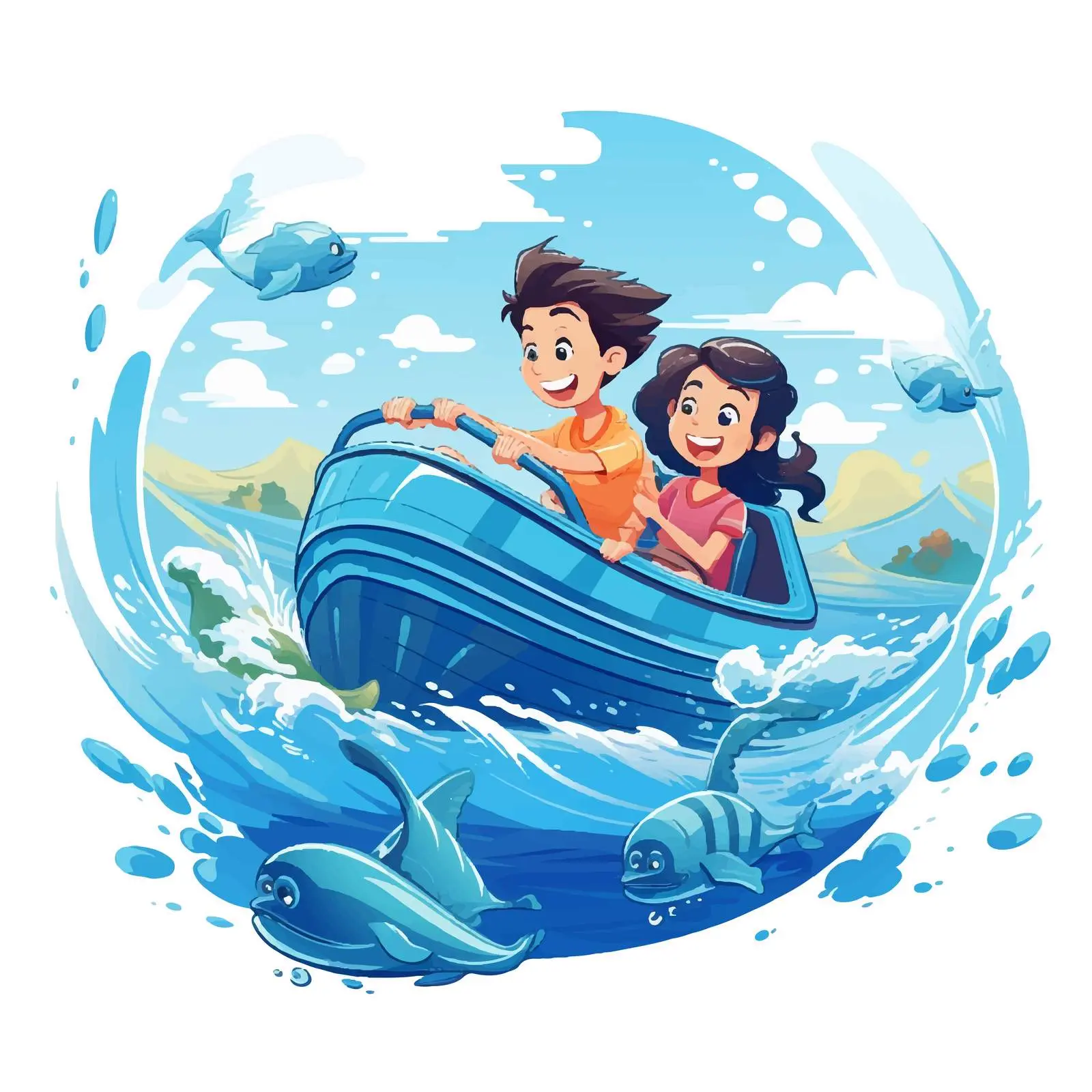 Woman Driving Speedboat with Children in Ocean – free ocean scenery image from Dotvec